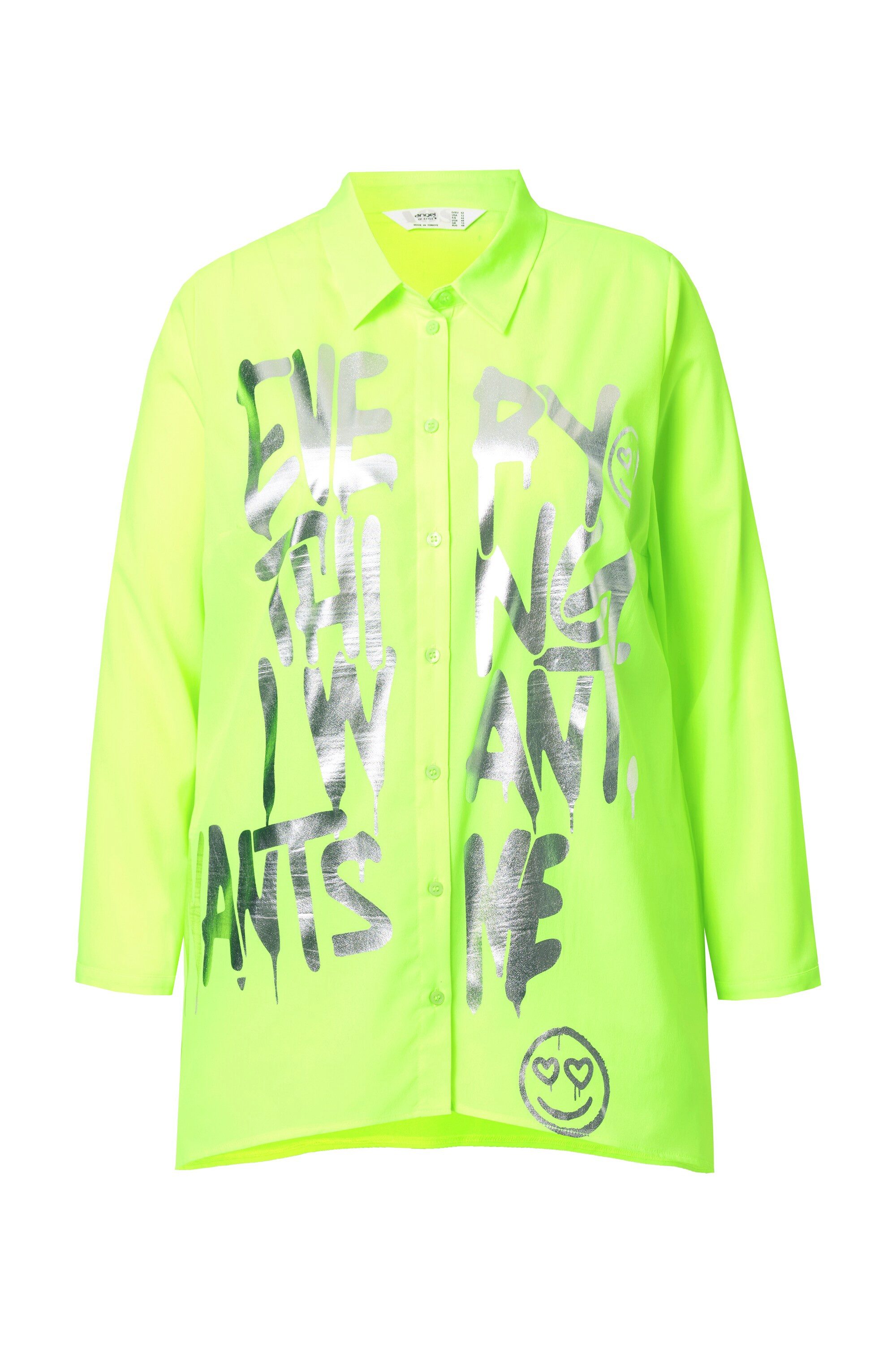 Angel of Style Hemdbluse Bluse A-Linie Metallic-Schriftzug Zipfelsaum günstig online kaufen