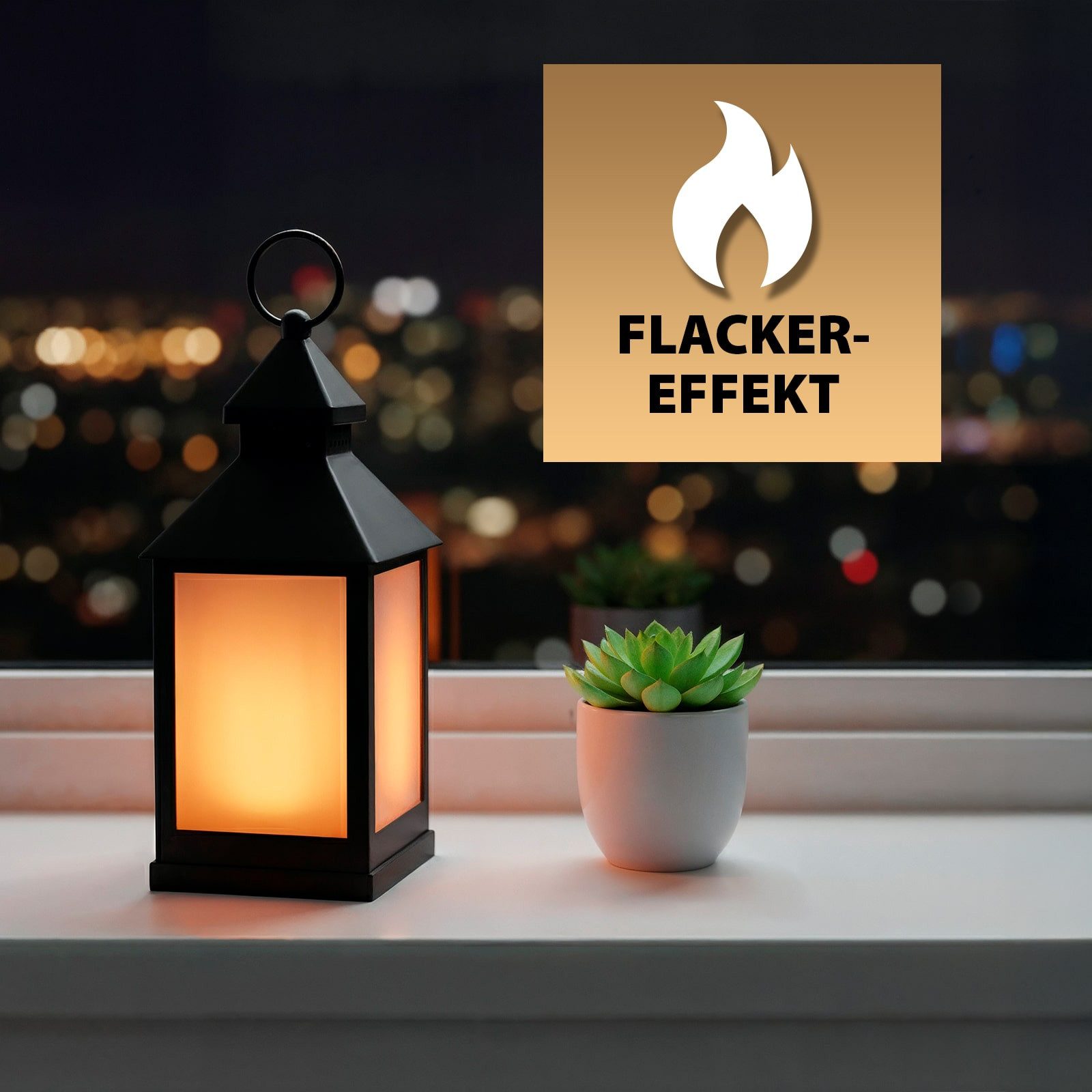 EAXUS LED Laterne Sturmlaterne mit Flammeneffekt Kerze - Wohnzimmer & Garten, Täuschend echter Flackereffekt, LED fest integriert, Warmweiß, Flackerndes Windlic – Bild 4 von 5