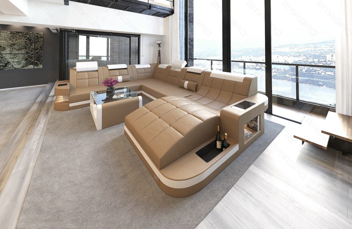 Sofa Dreams Wohnlandschaft XXL Ledersofa Wave U Form Mini, Designersofa