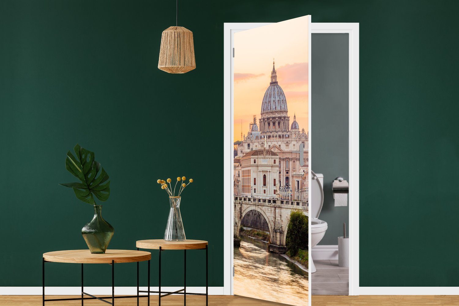 Italien bedruckt, Tür, 75x205 Fototapete Skyline (1 cm für Rom, MuchoWow - Matt, - Türtapete Türaufkleber, St),