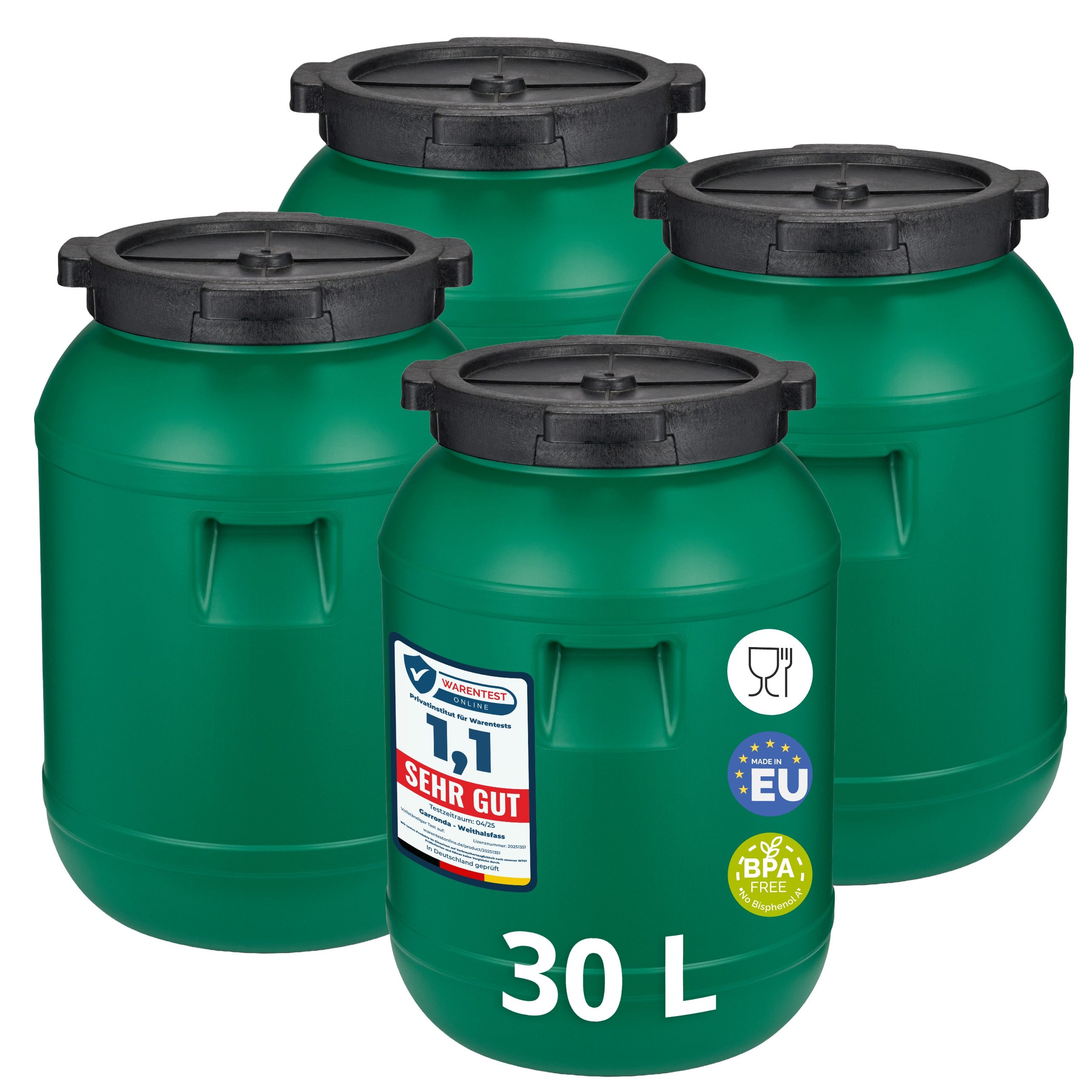 Garronda Regentonne Set 30 Liter Weithalsfass BPA-frei Lebensmittel Fass Deckel GD-0121, 30 l, (4-tlg), BPA-Frei