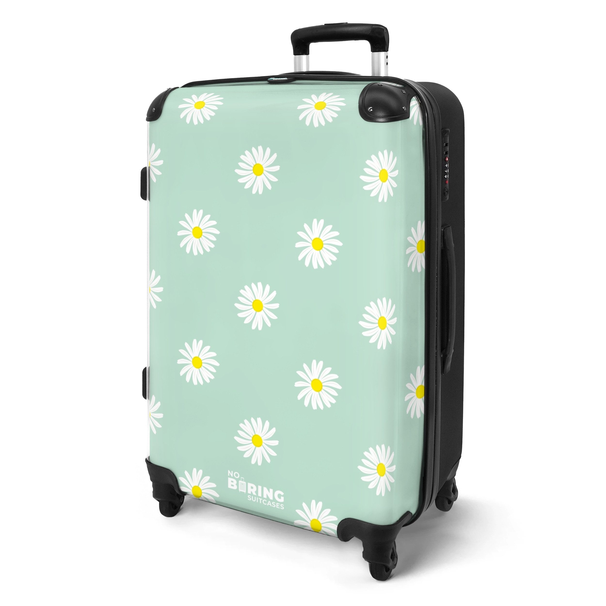 NoBoringSuitcases.com© Hartschalen-Trolley Pastellgrün mit Gänseblümchen 67 günstig online kaufen