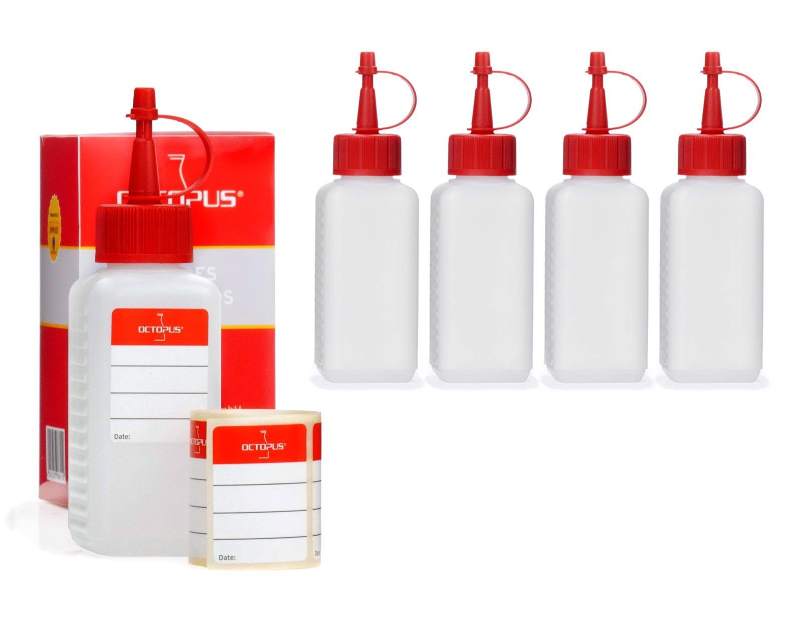 OCTOPUS Kanister 5 Plastikflaschen (leer) (5 100 Spritzverschlüssen St) mit roten ml