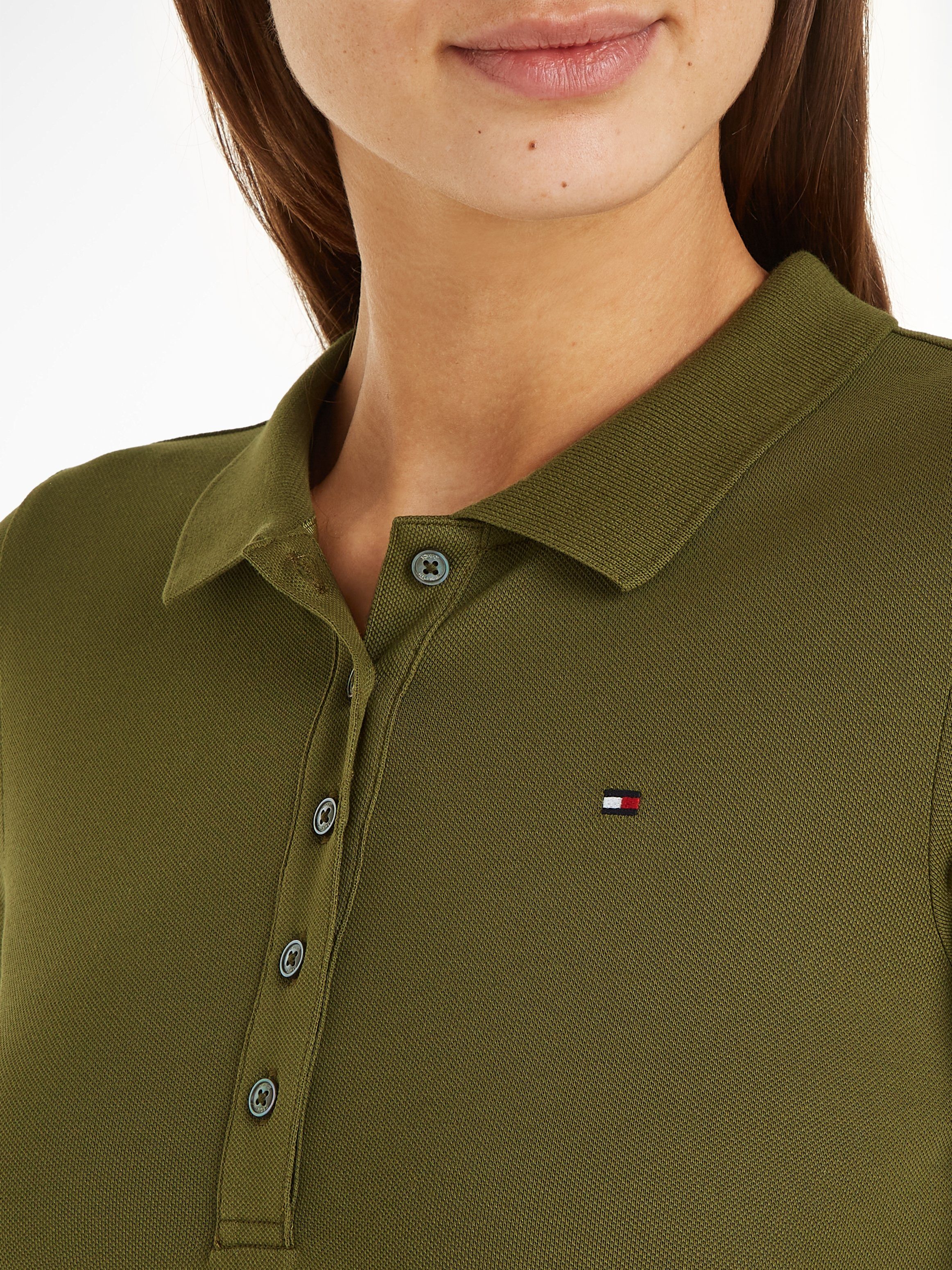 1985 Logo-Stickerei Tommy kleiner der Brust POLO PIQUE SLIM Polokleid mit Hilfiger Putting LS Green DRESS auf