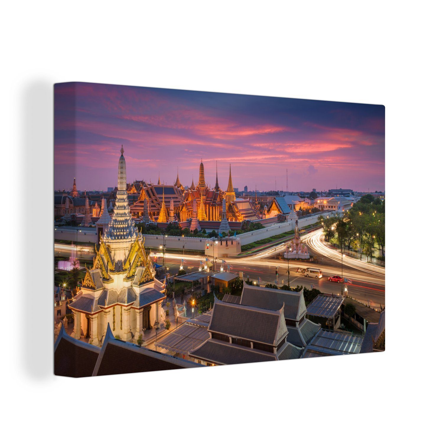 OneMillionCanvasses® Leinwandbild Thailand - Palast - Abenddämmerung, (1 St), Wandbild Leinwandbilder, Aufhängefertig, Wanddeko, 30x20 cm