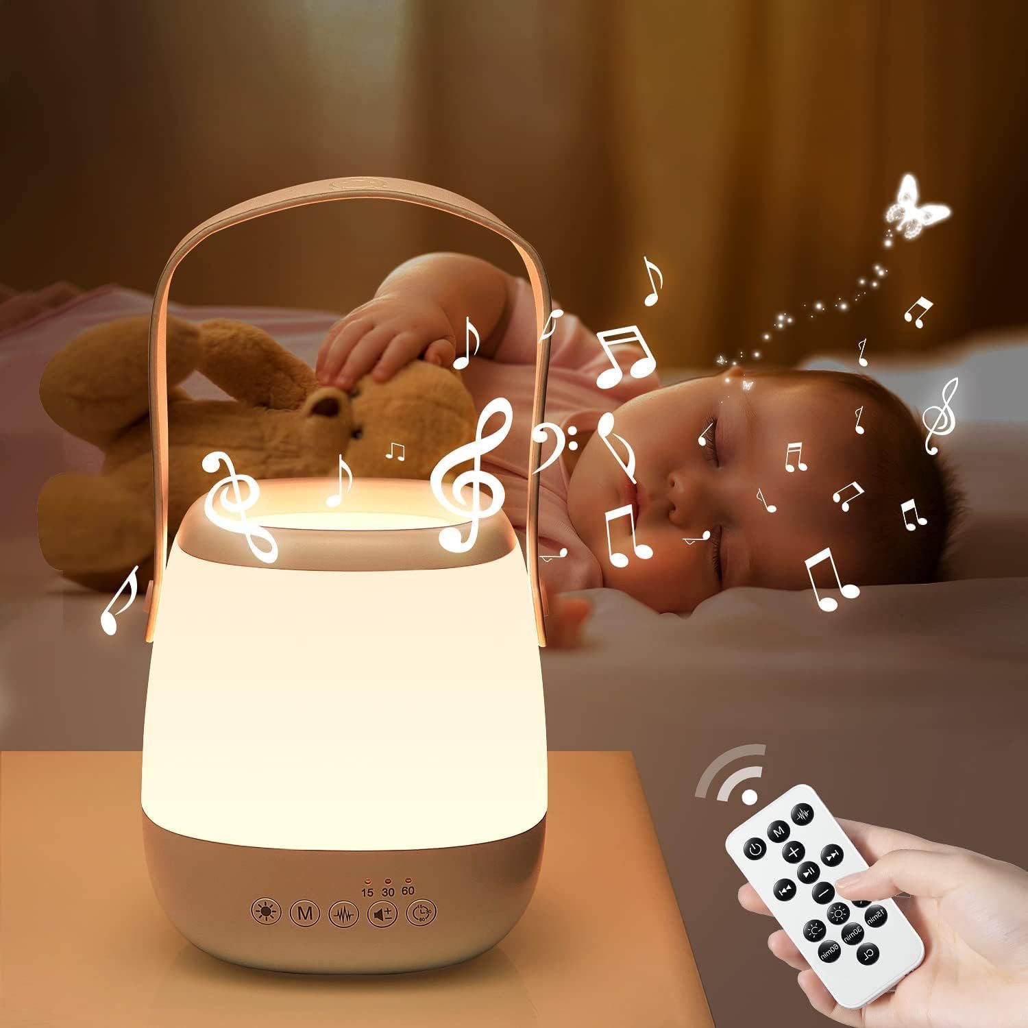 Vivitar LED Nachtlicht Dimmbar mit White Noise Maschine, 3-in-1 Baby Stilllicht, USB aufladbar und Tragbar, Fütterungslampe zum Stillen und Fläschchengeben, Nachtlicht für Kinderzimmer, mit Fernbedienung, 15/30/60-Minuten-Timer, über USB aufladbar, 35 Lichteffekten, 7 Farben, 5 Helligkeitsstufen, 12 Klängen