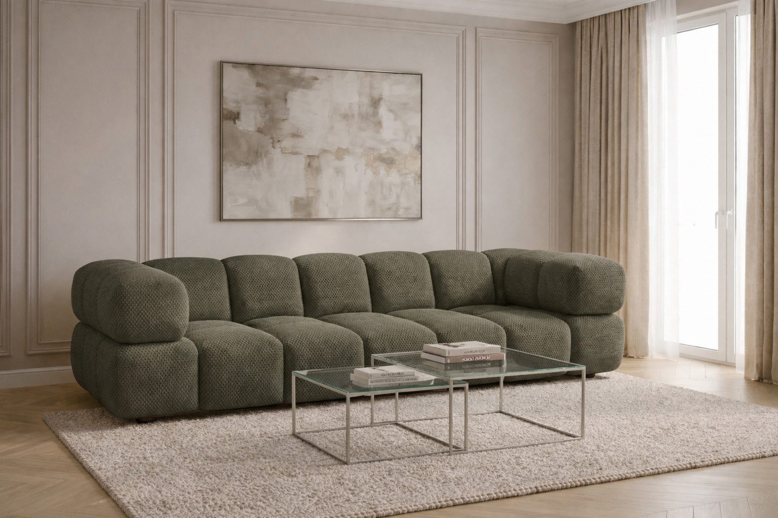 Kaiser Möbel Sofa 4-Sitzer für Wohnzimmer, Stoff Sonic 3D, AVERRO, Bubble-Design,Designer Sofa,Premiumstoff Sonic 3D