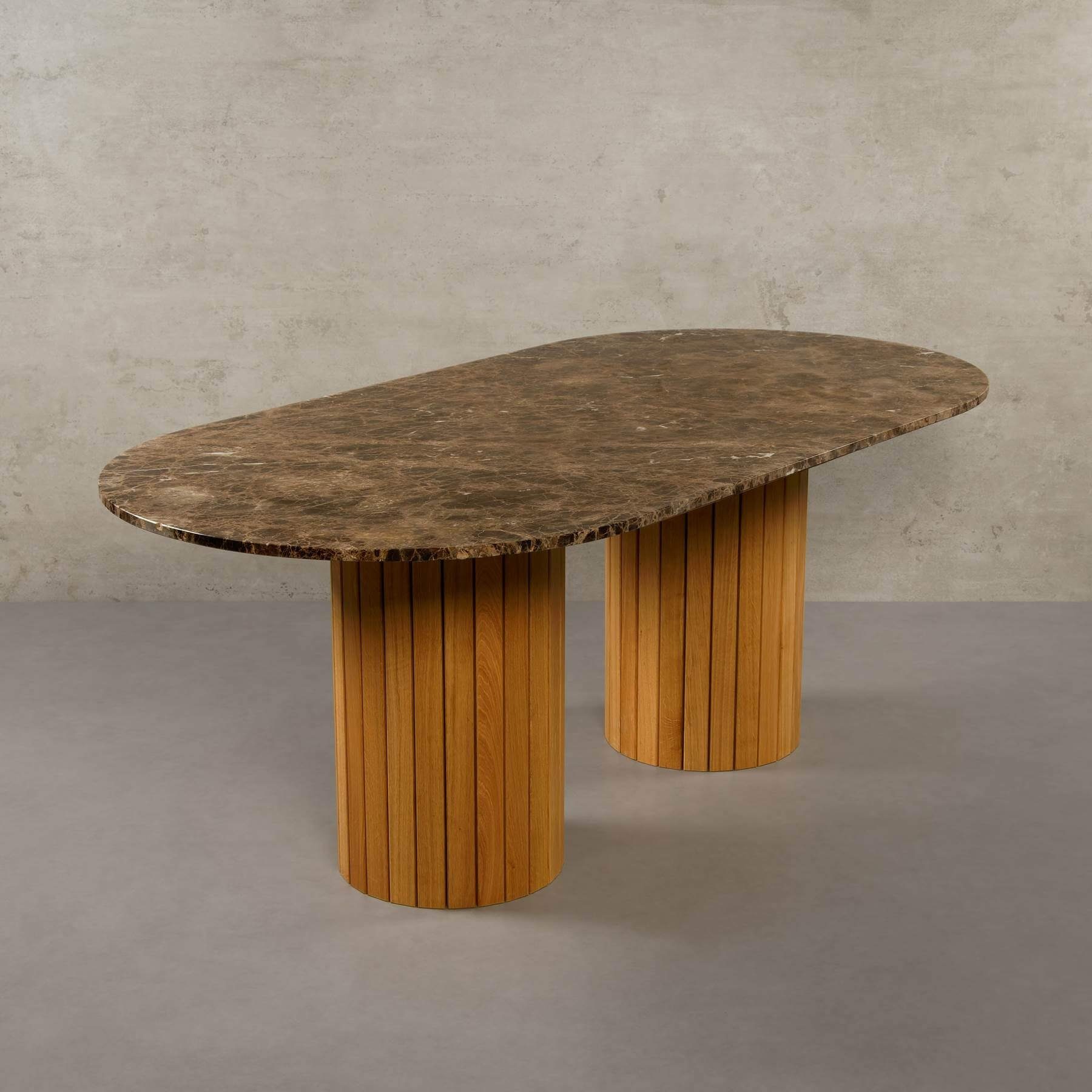 MAGNA Atelier Esstisch Montana mit ECHTEM MARMOR, Esstisch Tisch rund, Eichenholz Gestell, 200x100x76cm Emperador Marron