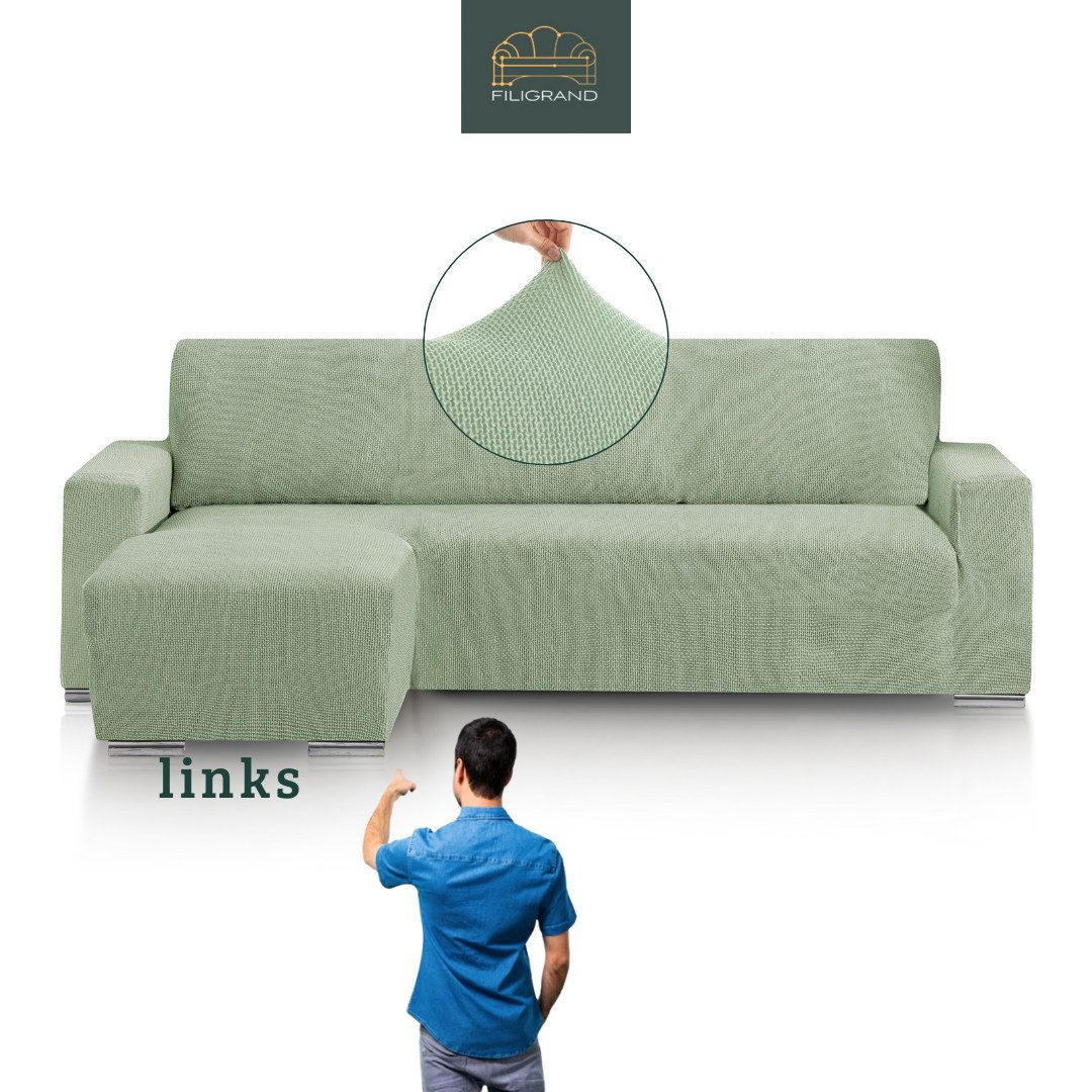 Belmarti Sofahusse 1-teiliger Sofabezug für L-Form mit Ottomane, hergestellt in Spanien, elastisches Material, hochwertiger und langlebiger Baumwollmix