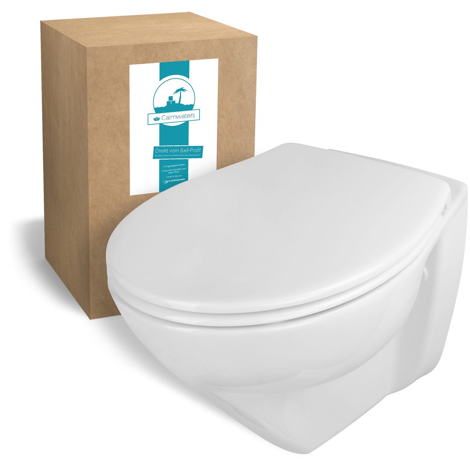 Calmwaters Tiefspül-WC, Wandhängend, Abgang Waagerecht, Wand-WC,  spülrandlos, 6 cm erhöht, WC-Sitz mit Absenkautomatik