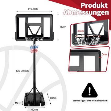 COSTWAY Basketballkorb 130-305 cm, mit Ständer & 2 Rädern