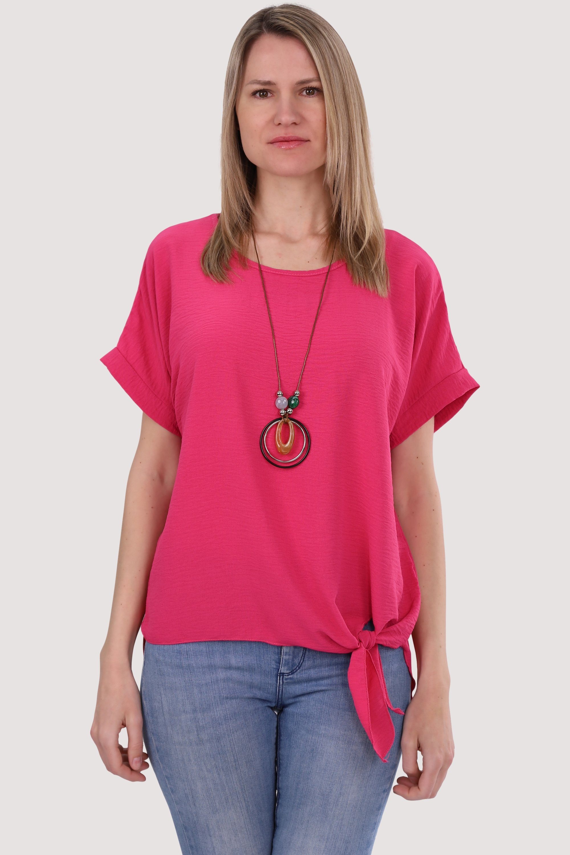 malito more than fashion Blusenshirt 10508 mit Bindeknoten und Kette Einheitsgröße pink