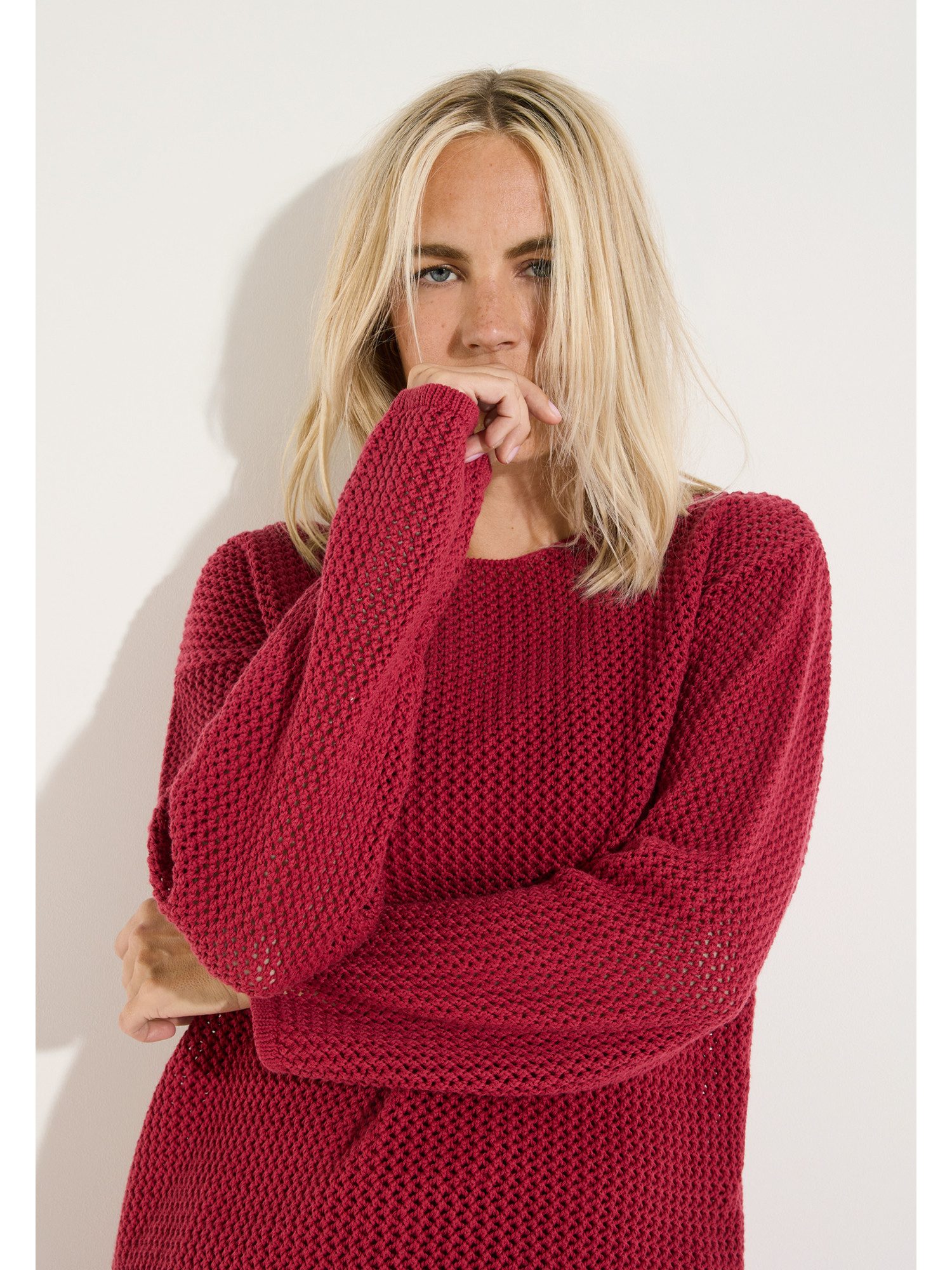 Rundhalspullover luftiger, transparenter Lockstrickpullover
