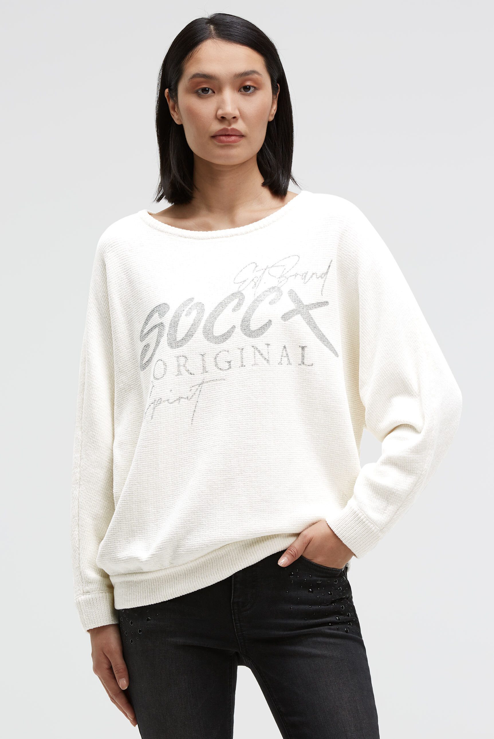 SOCCX Rundhalspullover mit Fledermaus-Ärmeln günstig online kaufen