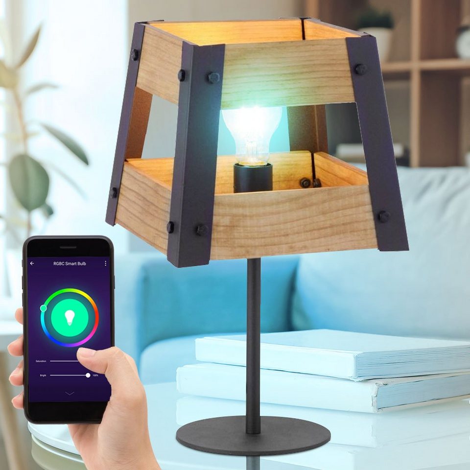 etc-shop LED Tischleuchte, Leuchtmittel nicht inklusive, Kaltweiß, Warmweiß,  Neutralweiß, Tageslichtweiß, Smart LED Tischleuchte dimmbar Wohnzimmer  Holzlampe