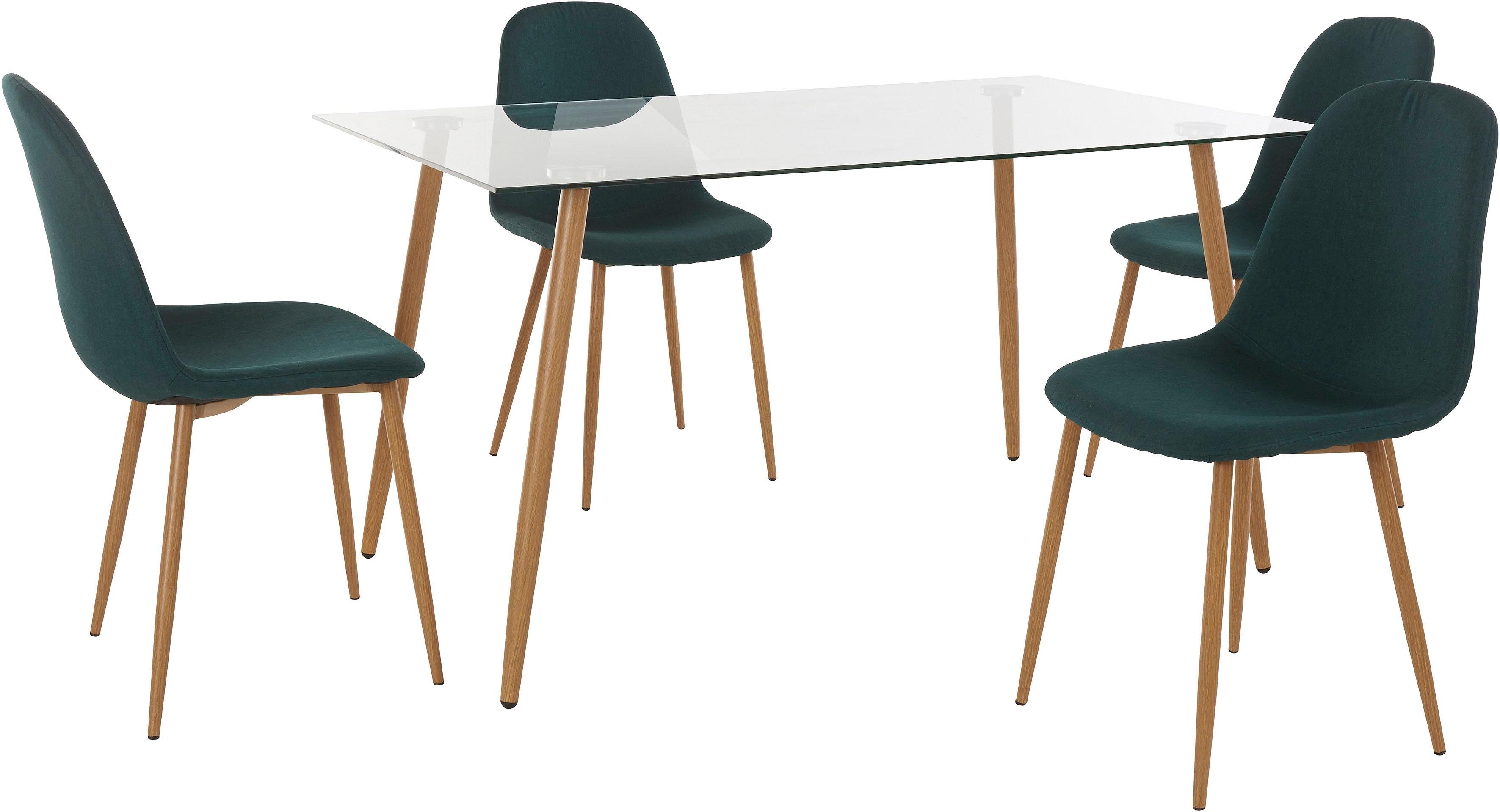 mit Glastisch INOSIGN Miller, Essgruppe (Webstoff) (Set, dunkelgrün Eckiger 5-tlg), 4 Stühlen