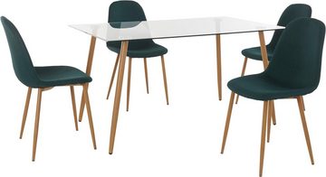 INOSIGN Essgruppe Miller, (Set, 5-tlg), Eckiger Glastisch mit 4 Stühlen (Webstoff)