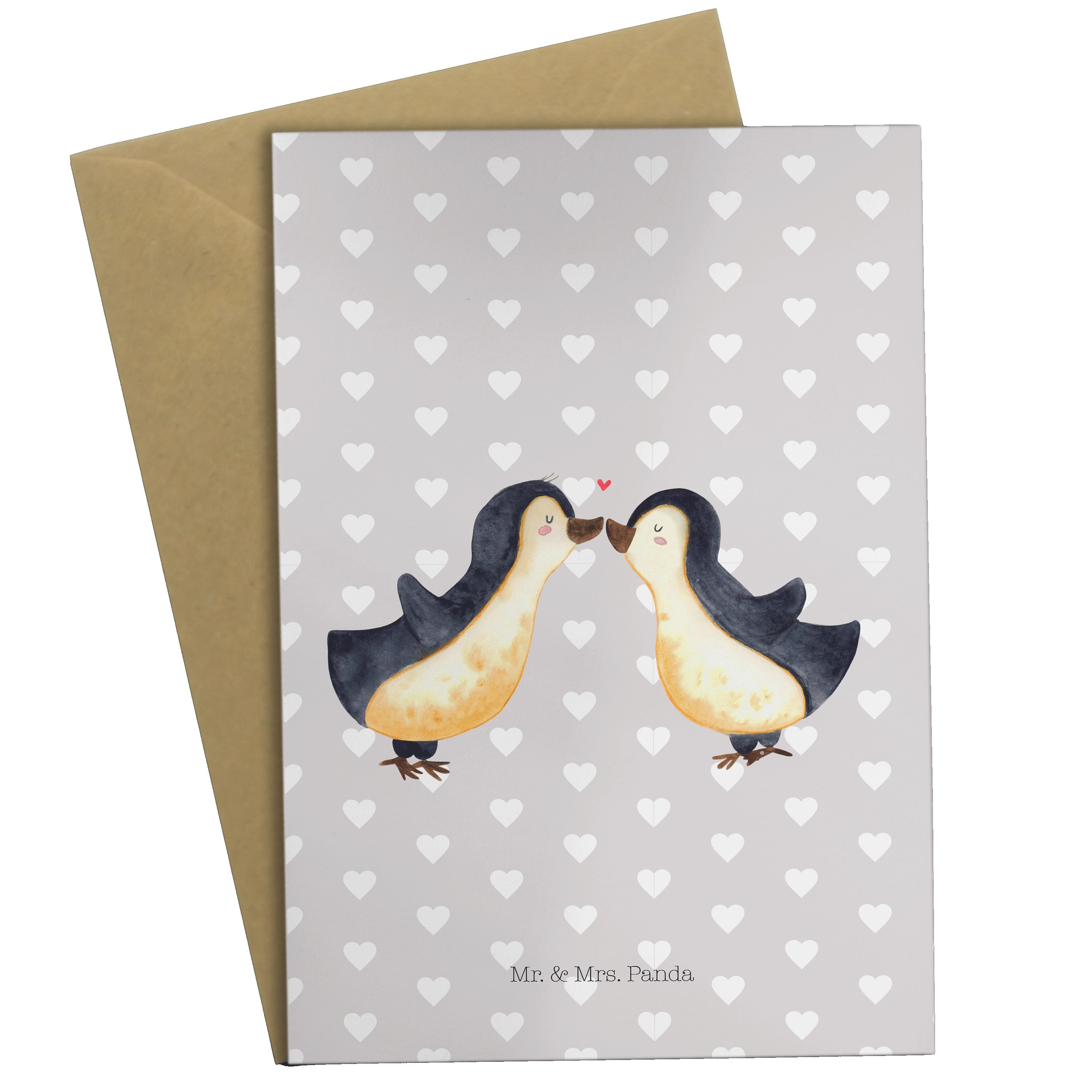 Geschenk, Klappkarte, Liebe Grau Pinguin Grußkarte Mr. Pinguine, Mrs. - - Pastell Panda Hochze &