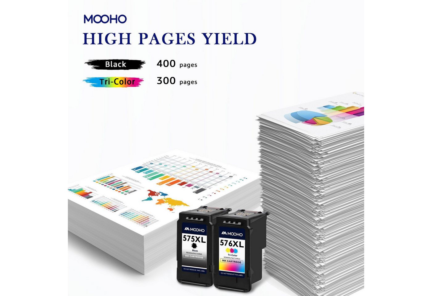 Thumbnail - MOOHO 1er Schwarz/Muiltipack für CANON PG-575 CL-576 XXL Patronen Tintenpatrone (für Pixma TR4750i TR4751i TS3550i TS355...