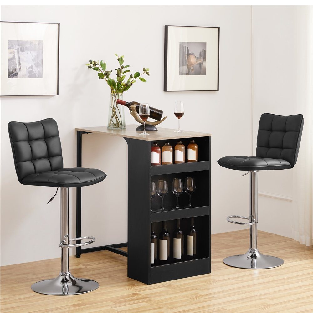 Yaheetech Barhocker Drehhocker mit Fußstütze (2 St), Barstühle 360°Drehbar Küchenstühle Sitzhöhe 62,5 cm - 83 cm