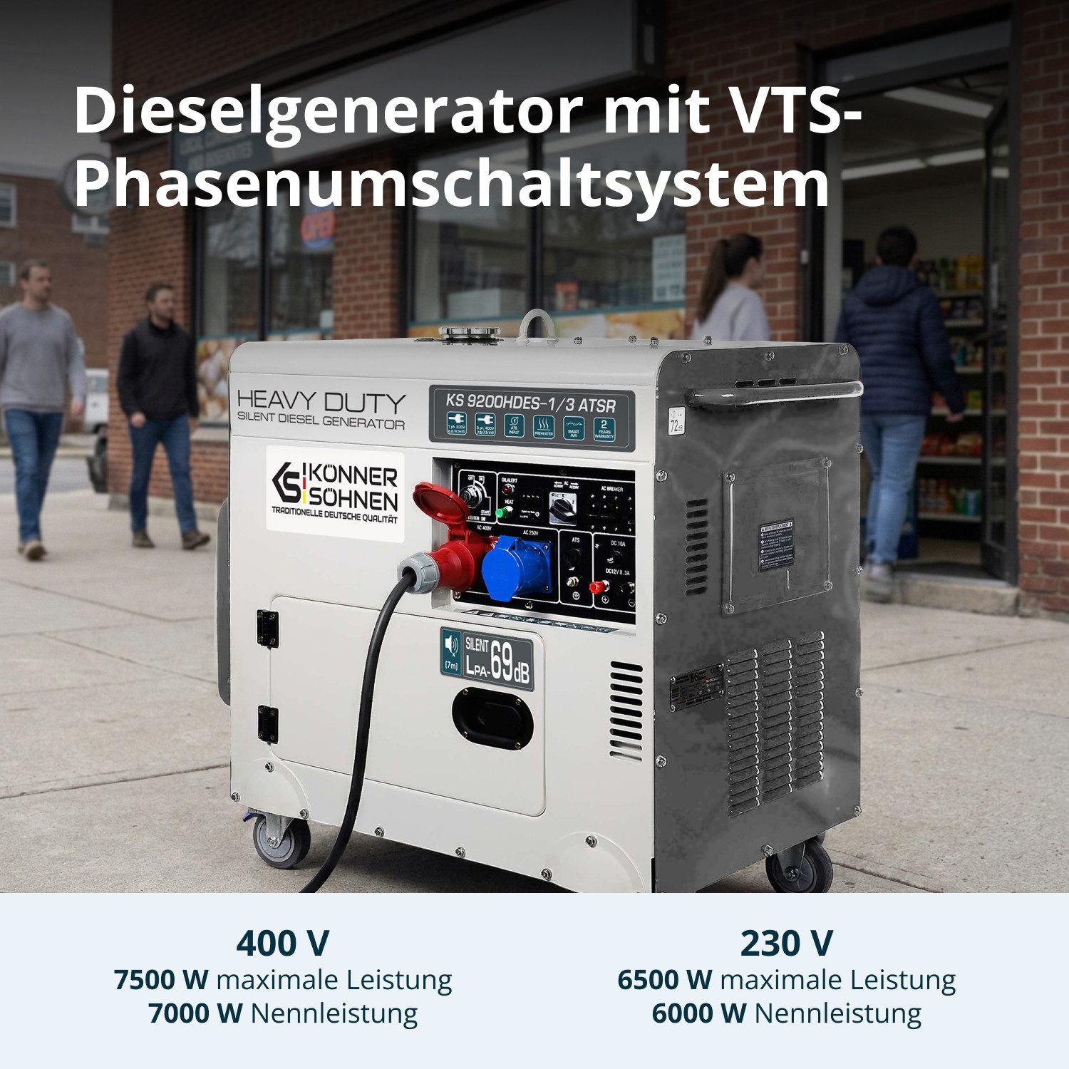 Könner & Söhnen Stromerzeuger KS 9200HDES-1/3 ATSR, 7,50 in kW, (18PS 4-Takt Dieselmotor, E-Start, Vorwärmer, 1-tlg., LED-Anzeige, Kupfer, Lärmarm, 7500/6400 Watt), 1x16A (400V)/ 1x32A (230V), für privaten und gewerblichen Gebrauch