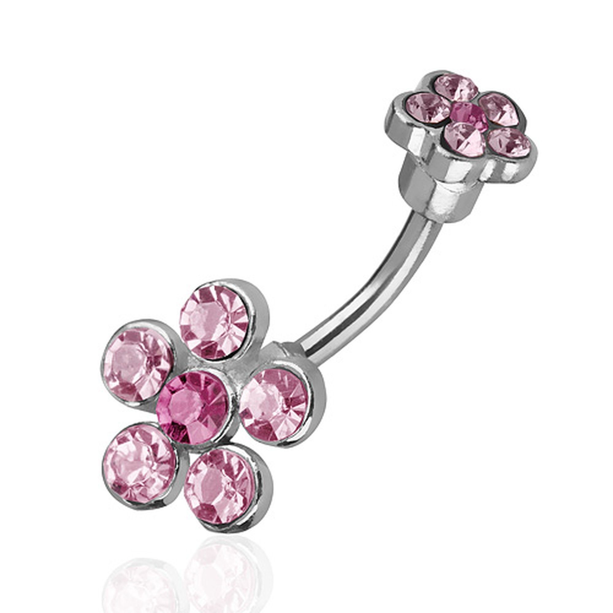 Taffstyle Bauchnabelpiercing Piercing Chirurgenstahl Zirkonia Blumen, Bauchnabelpiercing Bauchnabel Banane Stecker Anhänger mit Zwei Silber