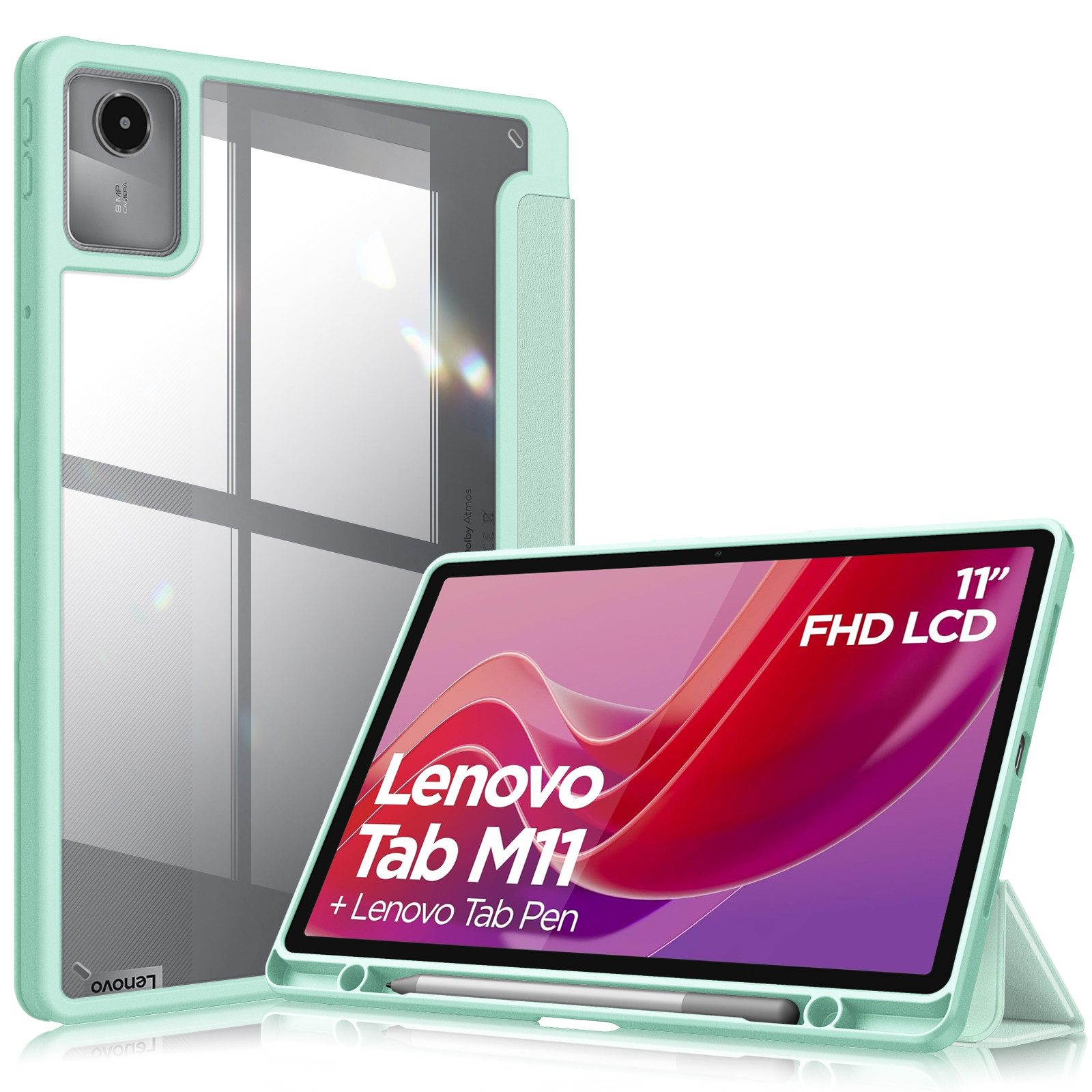 Fintie Tablet-Hülle mit Stifthalter für Lenovo Tab M11(TB330) 11 Zoll 2024, Stoßfest Hülle, mit transparenter Hartschale, Nicht für Lenovo Tab P11 11 Zoll