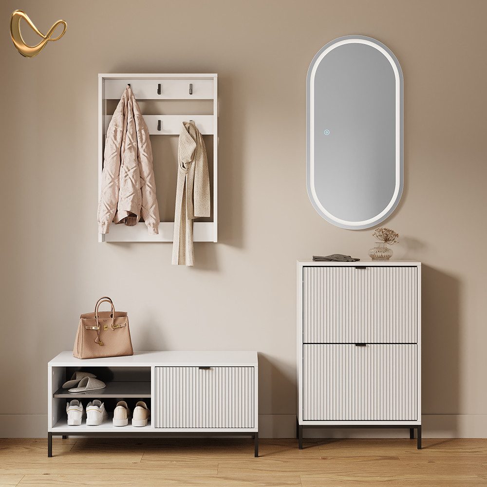 Livinity® Schuhkipper Aterno, Weiß, 60 x 92 cm mit 2 Klappschubladen (1 St)