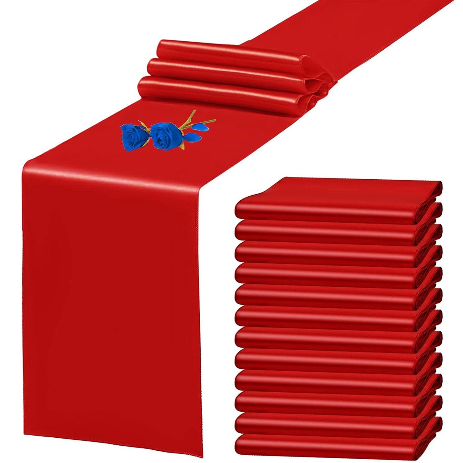 MAGICSHE Tischläufer aus Satin 30 x 275 cm lang (12-tlg) Rot