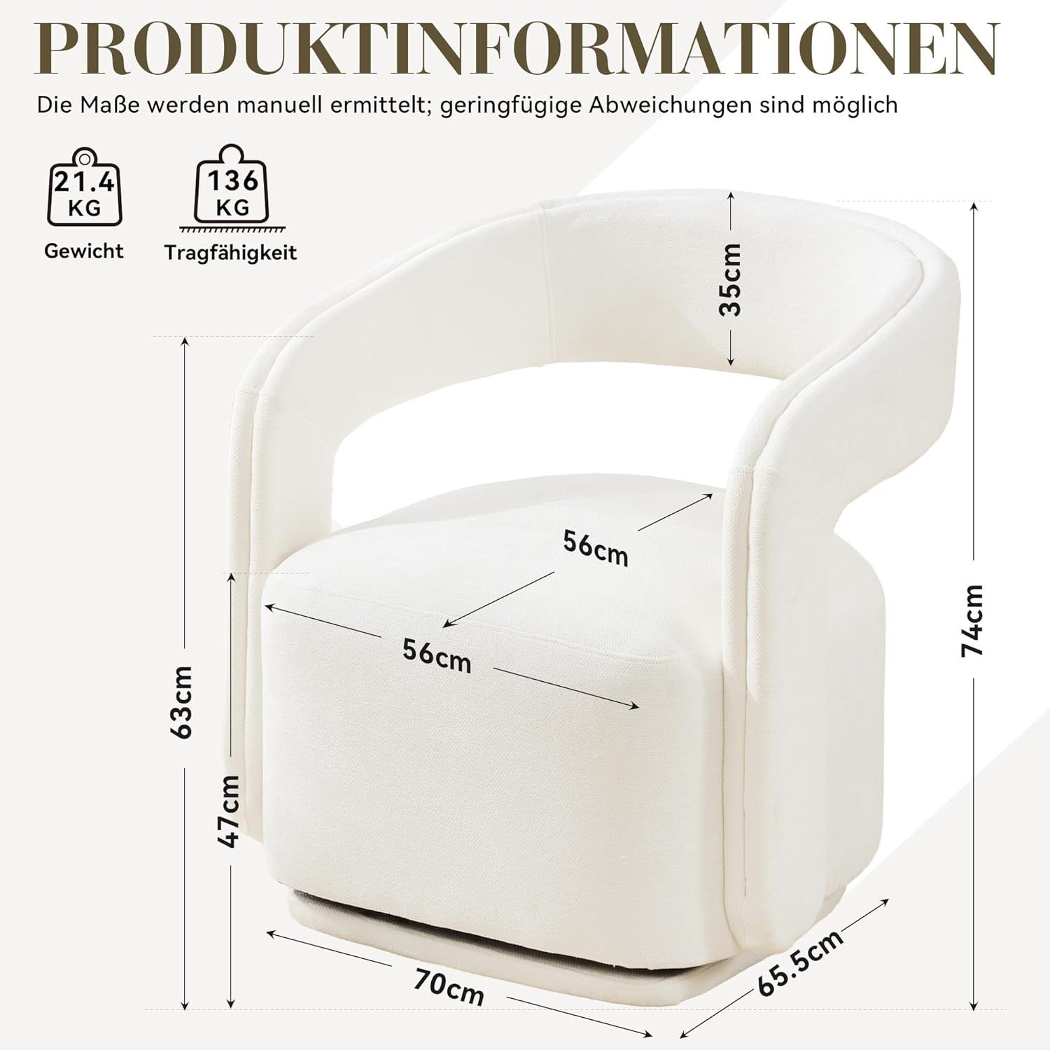 DEKKETO Sessel Polstersessel, Chenille Lounge Sessel, Moderner Drehsessel, drehbar (1-St), mit Großer Sitzfläche und Geschwungener Rückenlehne