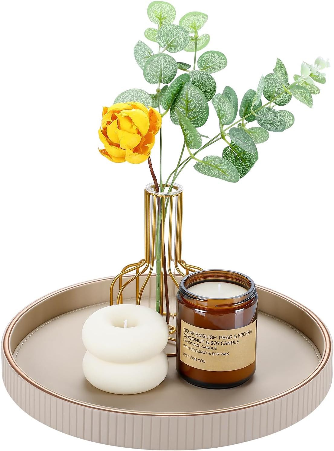 Coonoor Dekotablett Leder Rund Deko Tablett Tischtablett Küchentablett günstig online kaufen