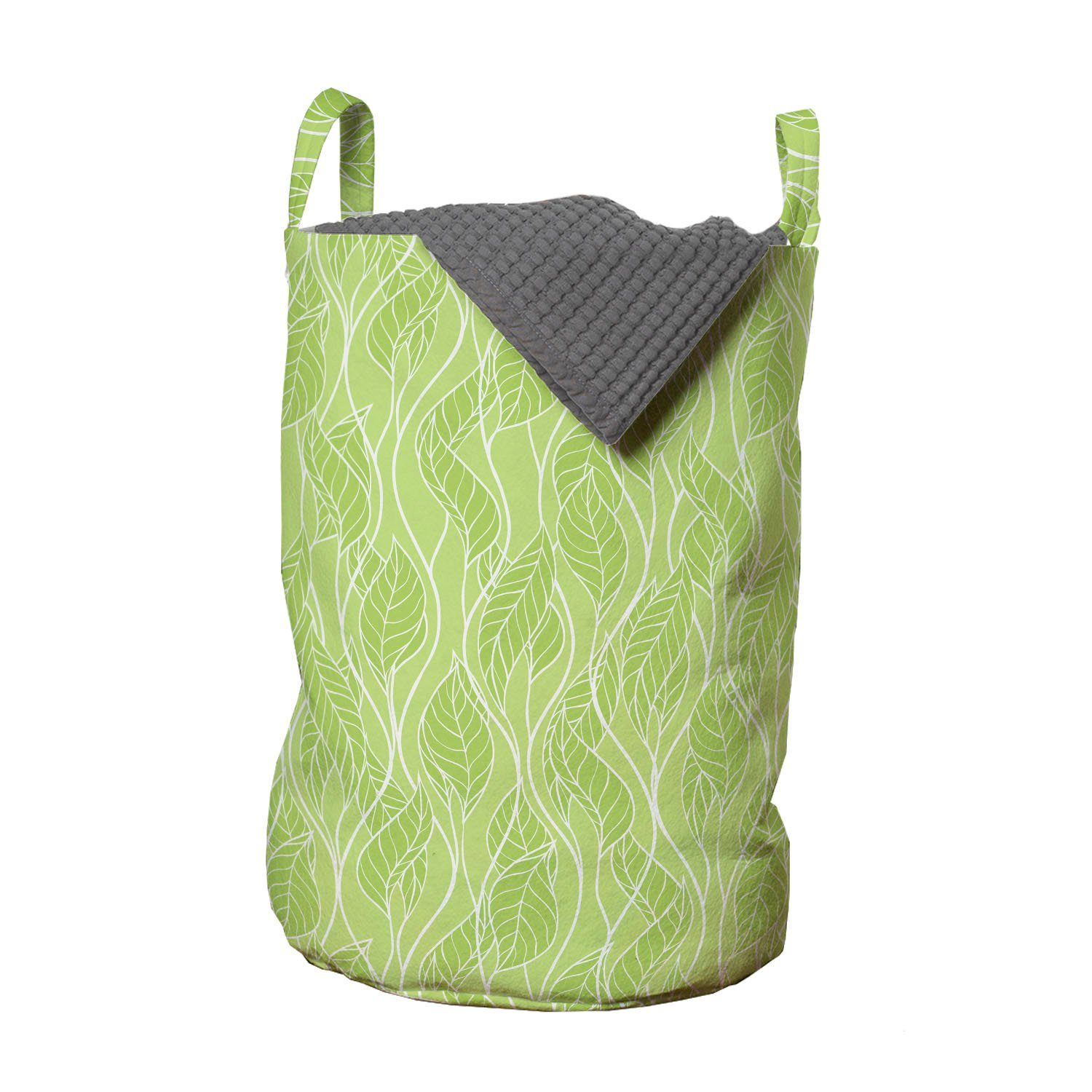 Abakuhaus Wäschesäckchen Wäschekorb mit Griffen Kordelzugverschluss für Waschsalons, Blätter Grüne Kurvige Reisig Botanik