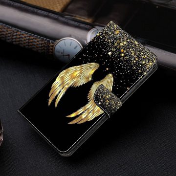 CLM-Tech Handytasche für Samsung Galaxy A55 5G Hülle - Tasche aus Kunstleder Klapphülle (goldene Flügel, Handyhülle mit Standfunktion - Wallet Flip Case inklusive Kartenfächer), - Cover Etui mit Magnetverschluss - Galaxy A55 5G Schutzhülle