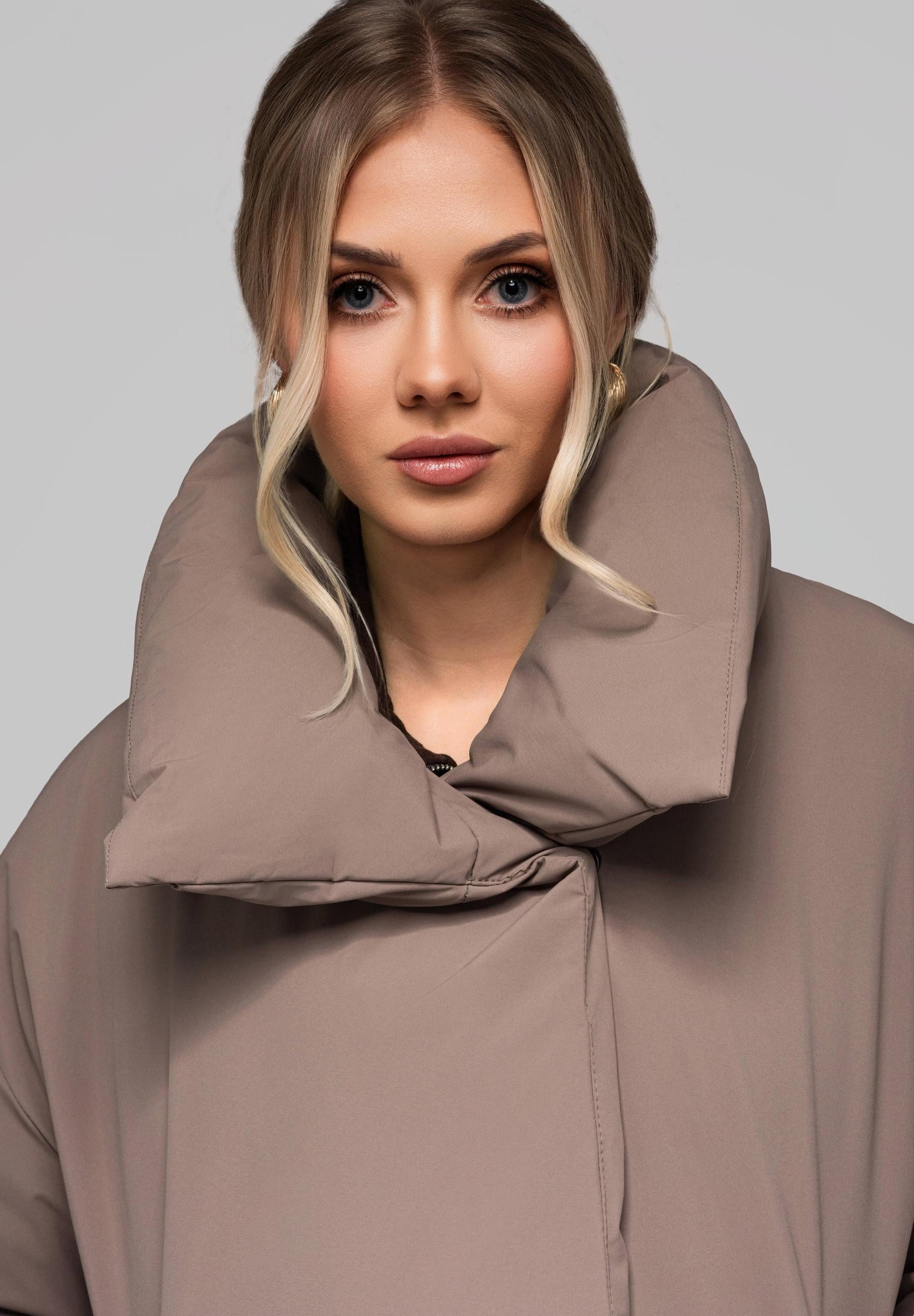 OMBRE Winterjacke Damen Winterjacke mit Oversize-Kragen – Schwarz