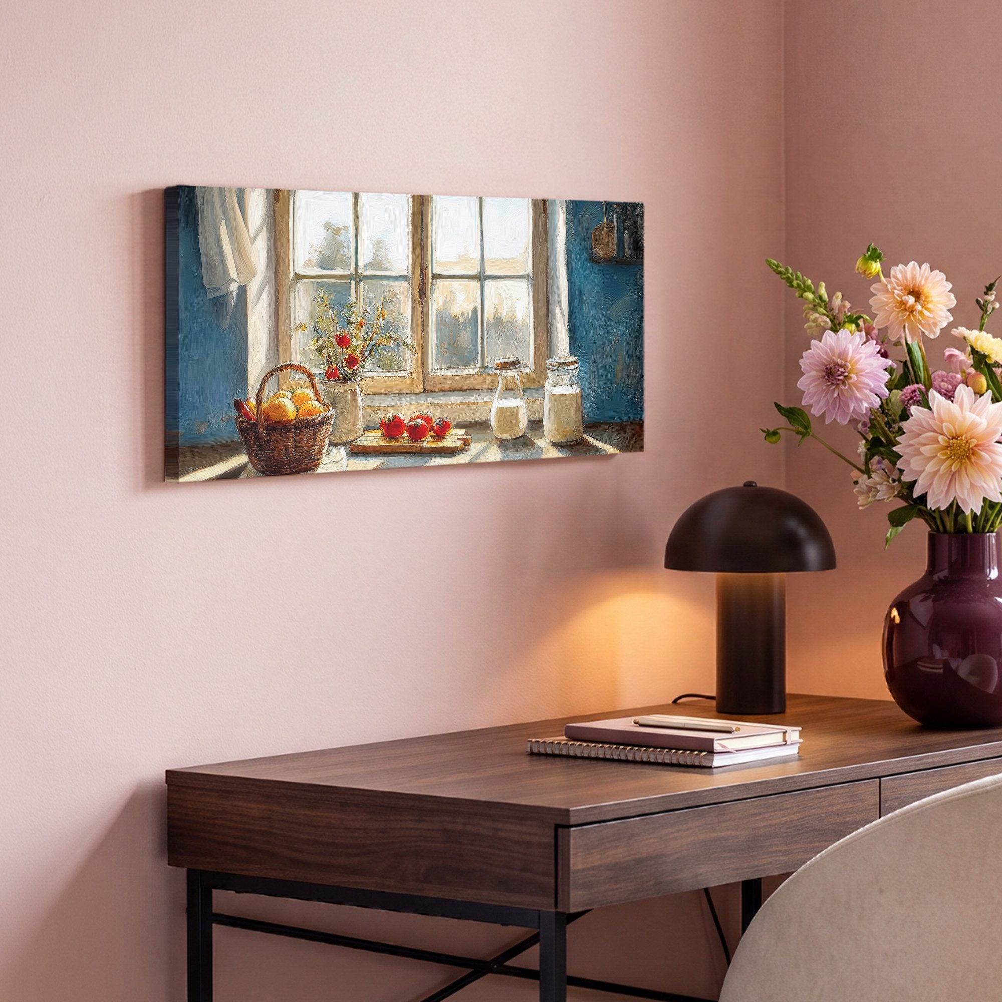 OneMillionCanvasses® Leinwandbild Panorama Stillleben - Küche - Fensterblick - Fenster - Vintage, Fotodruck (1 St), Wandbild, Deko Schlafzimmer Wohnzimmer Flur  – Bild 4 von 5