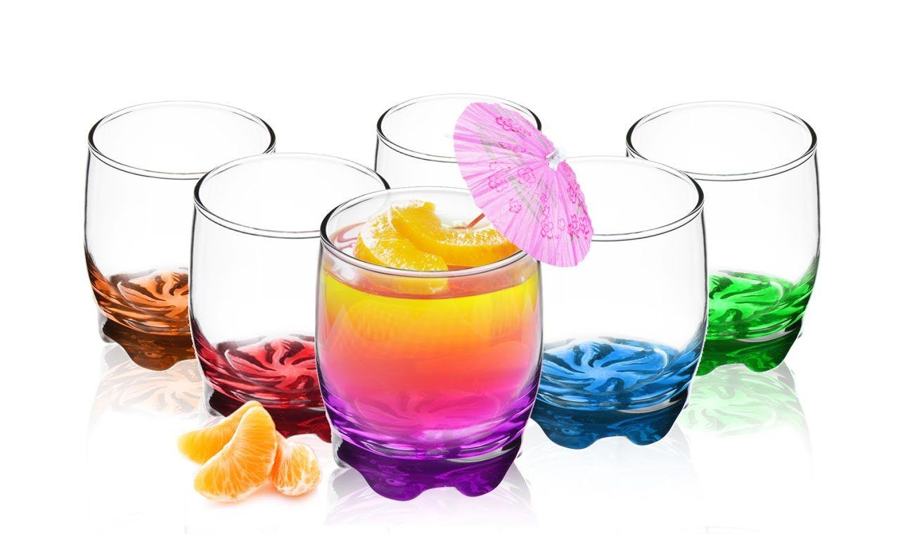 Sendez Gläser-Set 6 Trinkgläser 250ml mit farbig bemaltem Boden Glas Wassergläser Saftgläser