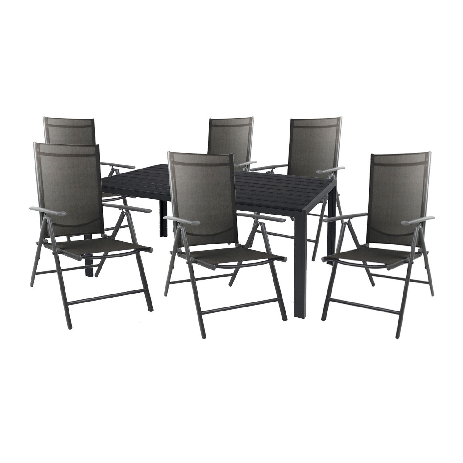 Mojawo Essgruppe 7tlg Gartengarnitur Sitzgarnitur 180x90cm Aluminium Non-Wood Anthrazit
