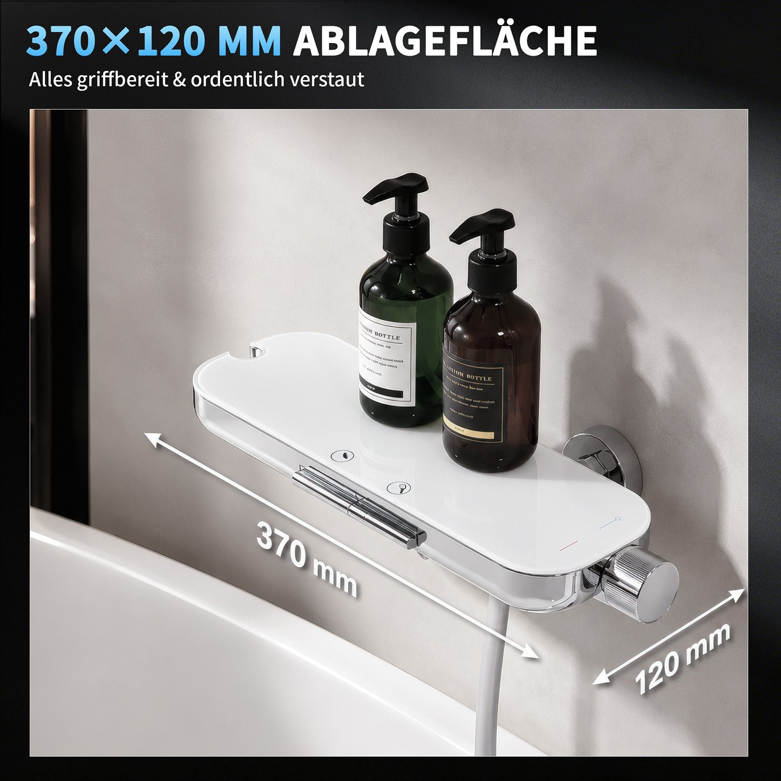 HOMELODY Brausegarnitur Badewannenarmatur Duschset mit Ablage, 5F Handbrause, höhenverstellbar, 3 Strahlart(en), 900 mm Höhenverstellbare Duschstange mit schwen – Bild 4 von 5