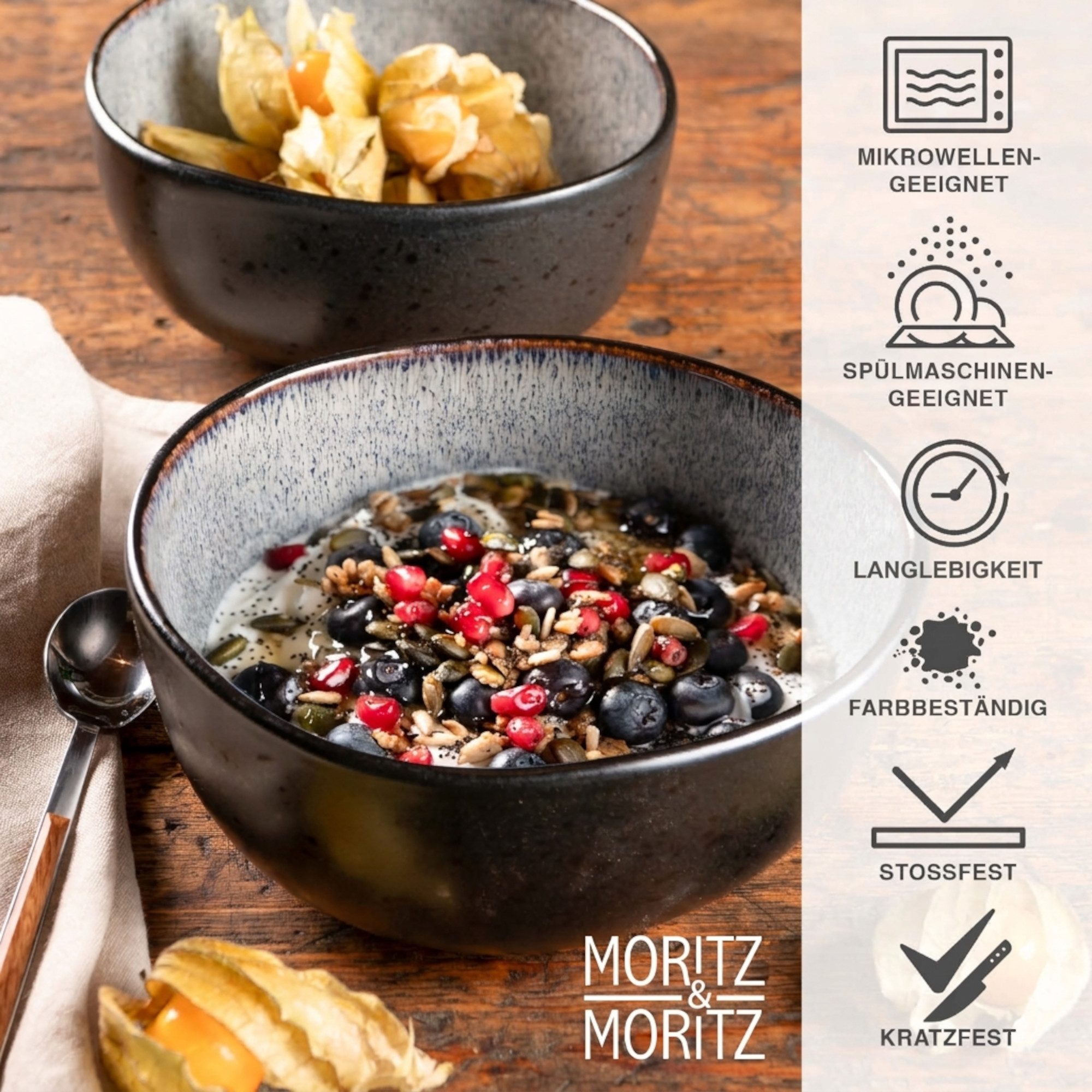 Moritz & Moritz Müslischüssel ORGANIC reaktiv grau Müslibowl Set 6tlg., Steinzeug, (Set, 6-tlg), Müslibowls für 6 Personen – Bild 4 von 5