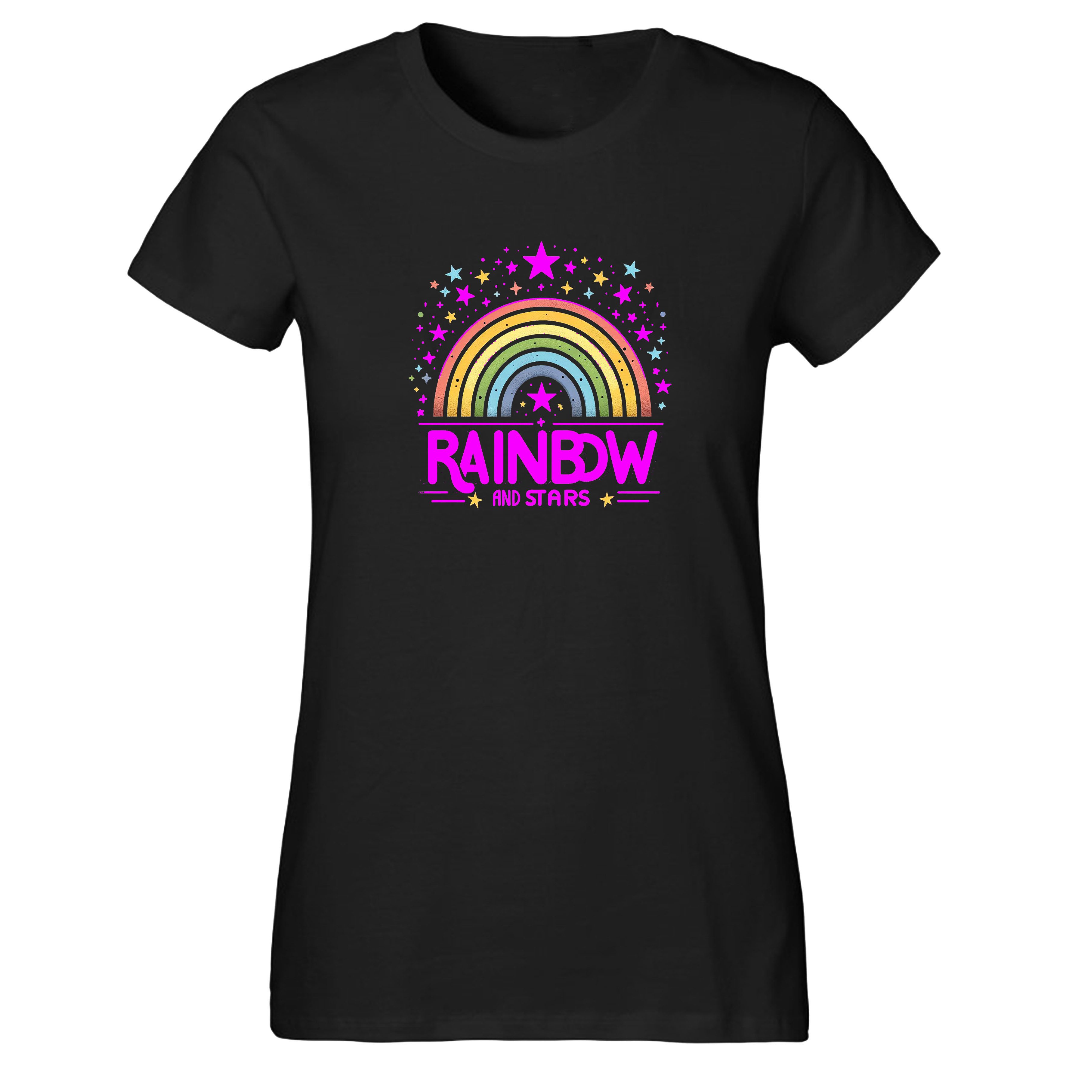Banco T-Shirt Damen Kurzarm Rainbow Print Unifarben hochwertiger Print