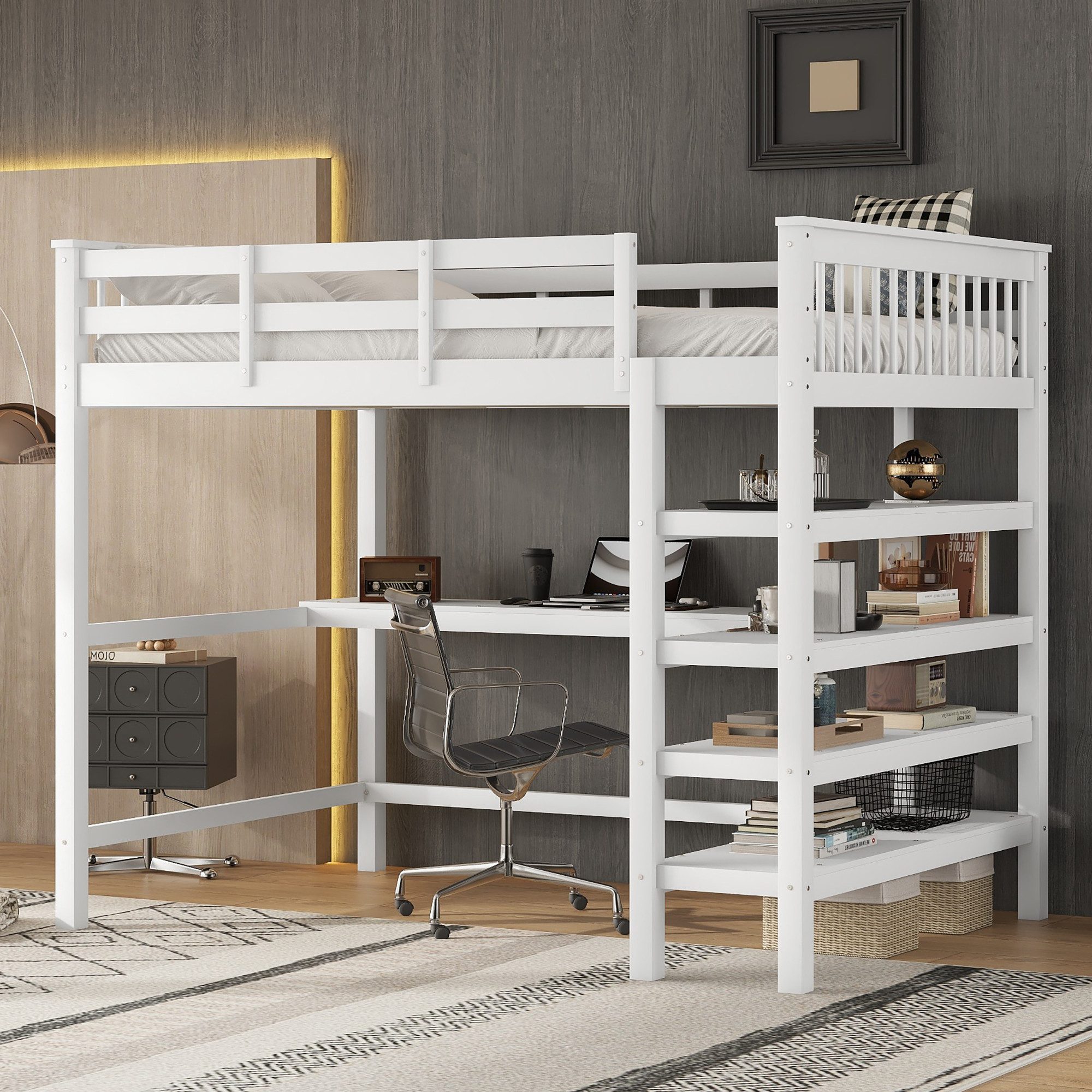 REDOM Kinderbett Multifunktionales Hochbett mit Schreibtisch & Ablagefächer günstig online kaufen