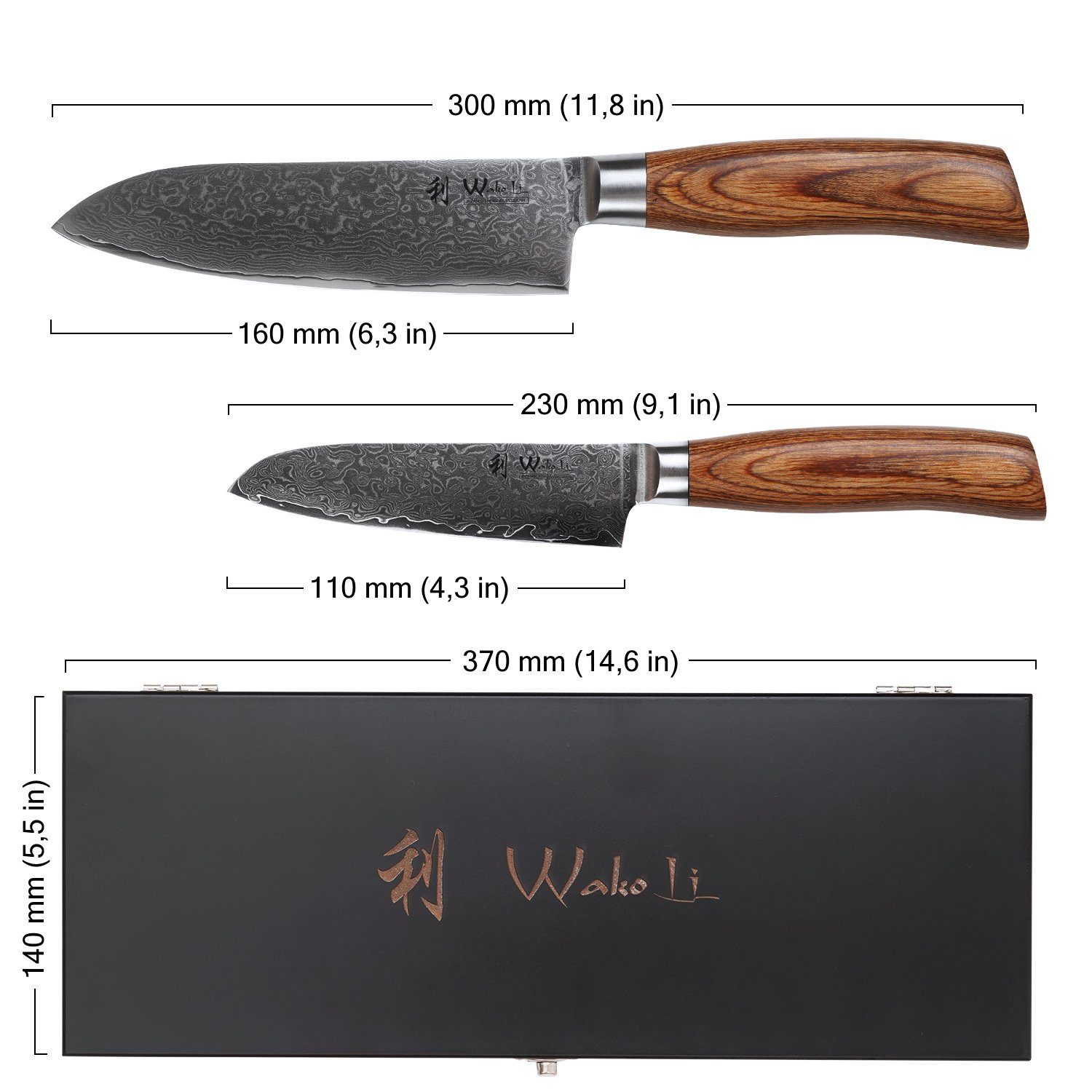 Messer-Set Pakkaholzgriff Klinge 11cm I 16 Damastmesser-Set Edib 2er Wakoli & I Pro