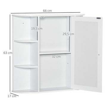 HOMCOM Spiegelschrank Badspiegel Wandmontage mit 8 Fächern (Badeschrank, 1-St., Hängeschrank) für Badezimmer Weiß 66 x 17 x 63 cm