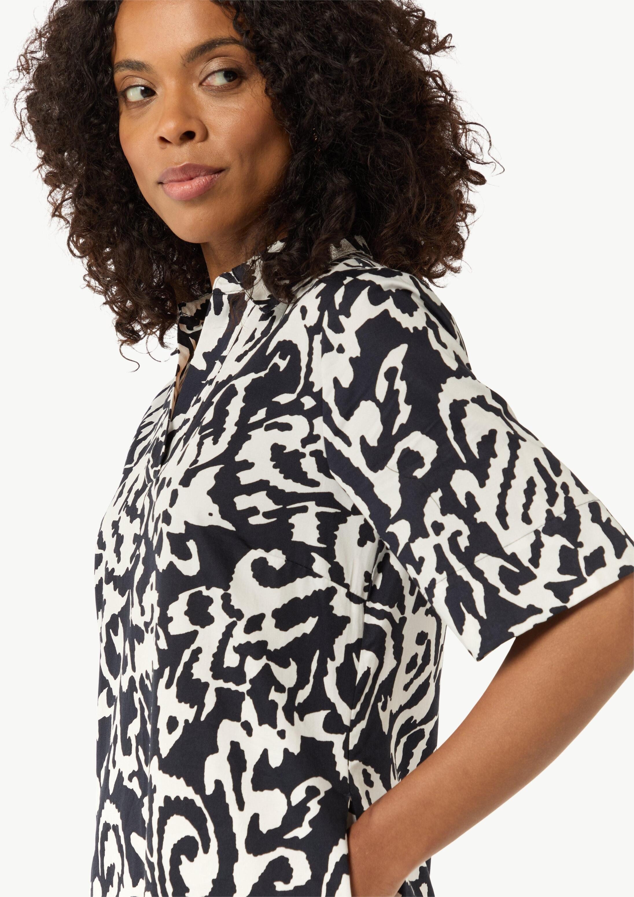 comma Minikleid Kleid Baumwoll-Kleid mit Hemdkragen und All-over-Print