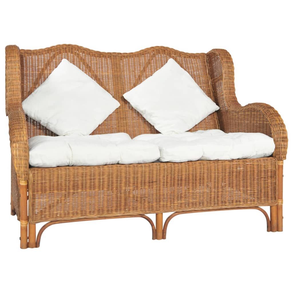 vidaXL Sofa 2-Sitzer-Sofa Hellbraun Natur Rattan und Leinen Couch günstig online kaufen