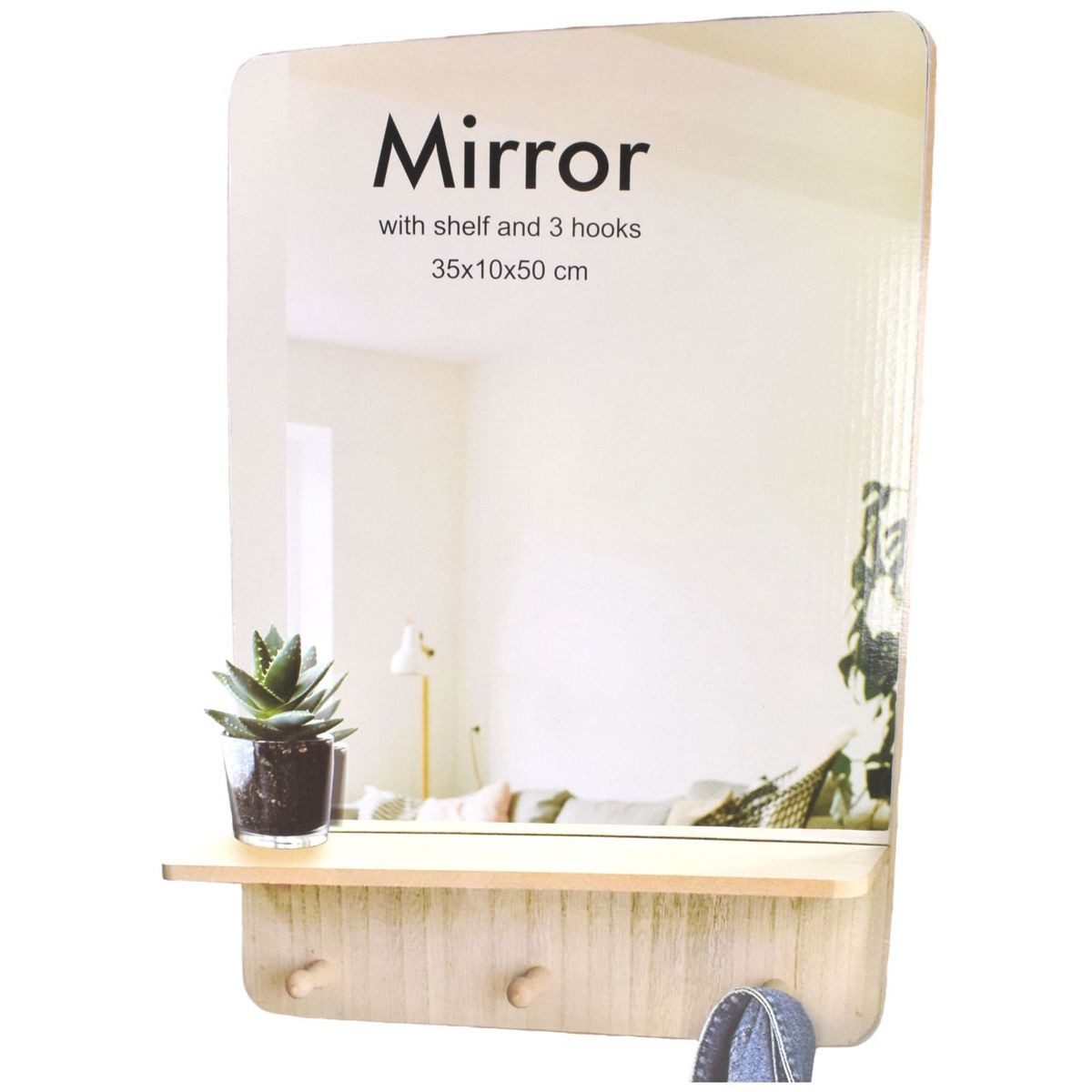 Expo Börse Spiegel Wandspiegel 35x10x50cm mit Ablage + Garderobenhaken Natu günstig online kaufen