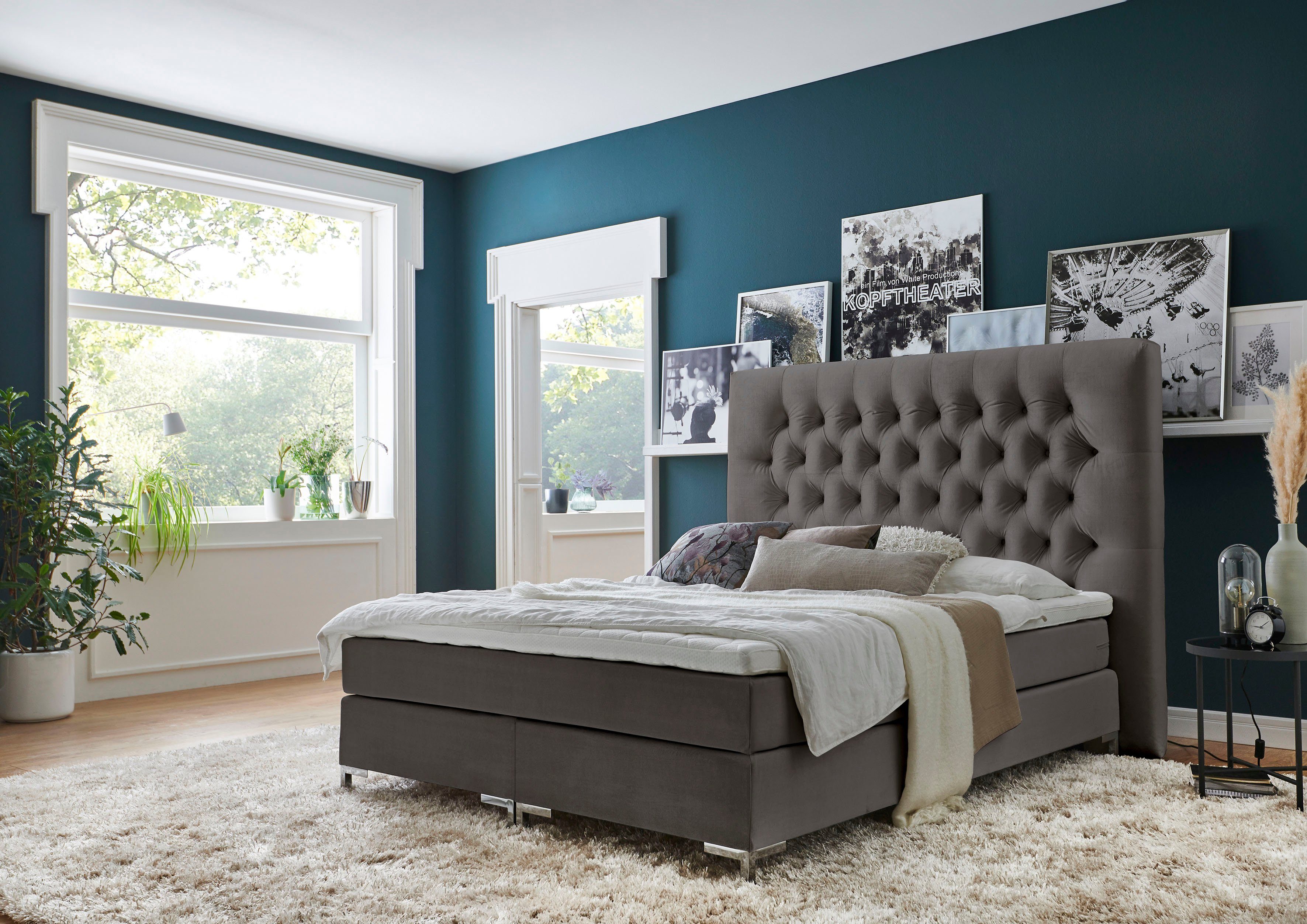 ATLANTIC home collection Boxspringbett Ronja, mit Topper und extra hohem Kopfteil