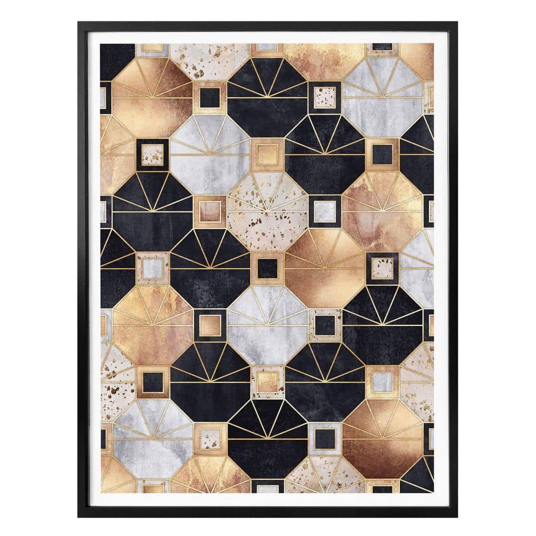 K&L Wall Art Poster Poster Fredriksson Art Déco Küche Hexagon Gold Schwarz,  Wohnzimmer Wandbild modern