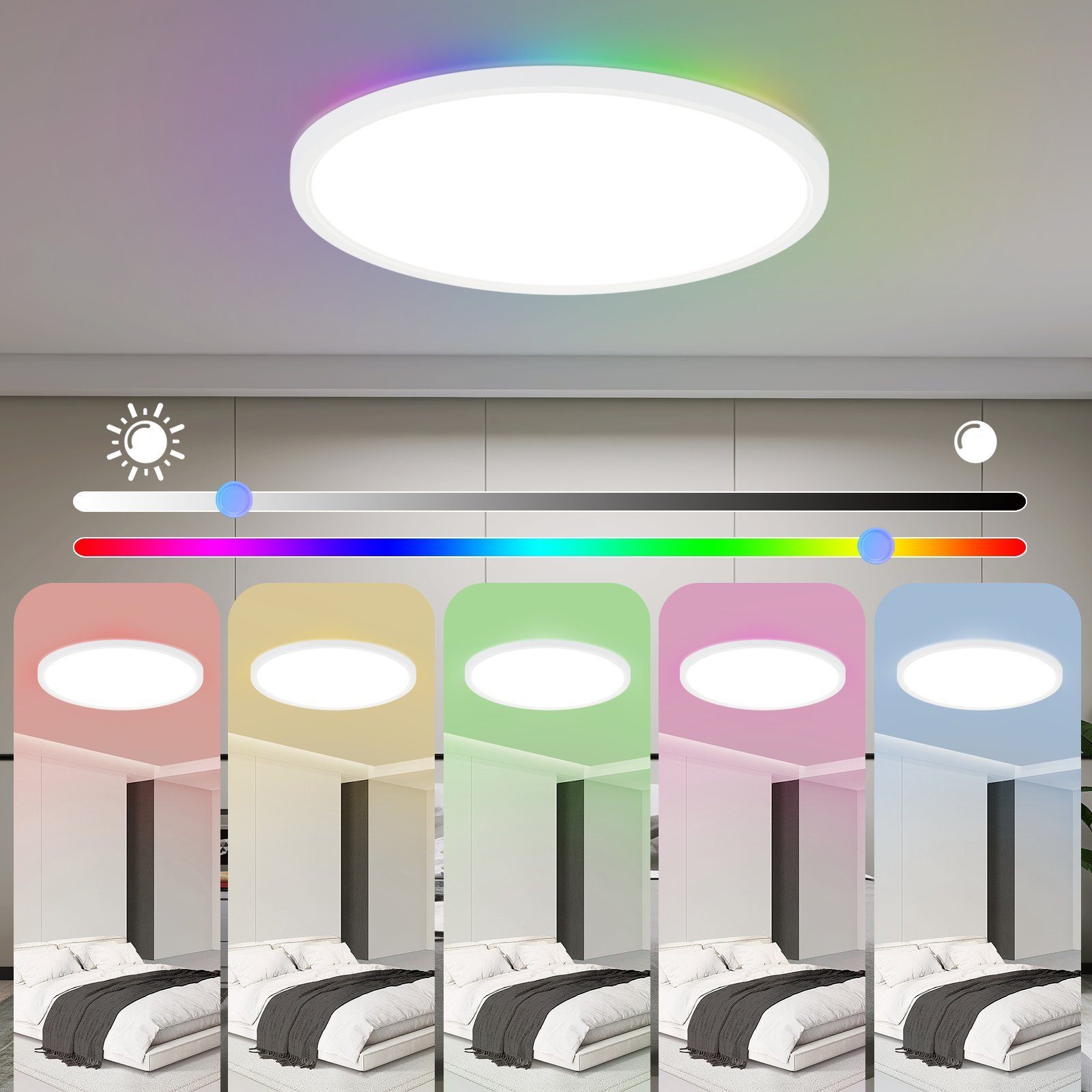 fest Wasserdicht Farbwechsel, Wohnzimmer Nettlife 30cm, Esszimmer mit LED IP44 für integriert, Bad RGB Dimmbar Wohnzimmer Schlafzimmer Fernbedienung, Flur Flach Panel LED Deckenlampe RGB Küche Deckenleuchte Rund