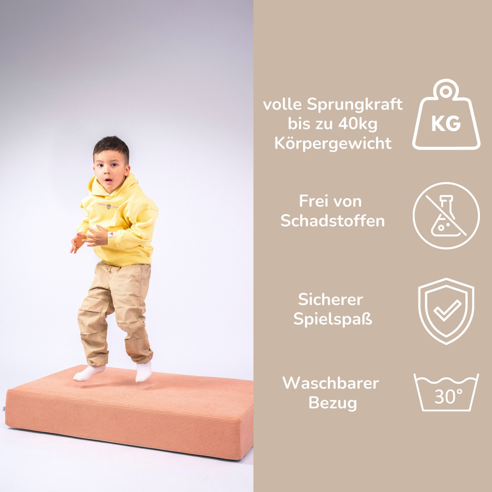 malwim Hüpfspielzeug Cord Hüpfpolster für Kinder / 107x70x17cm / bis 40kg / made in Germany